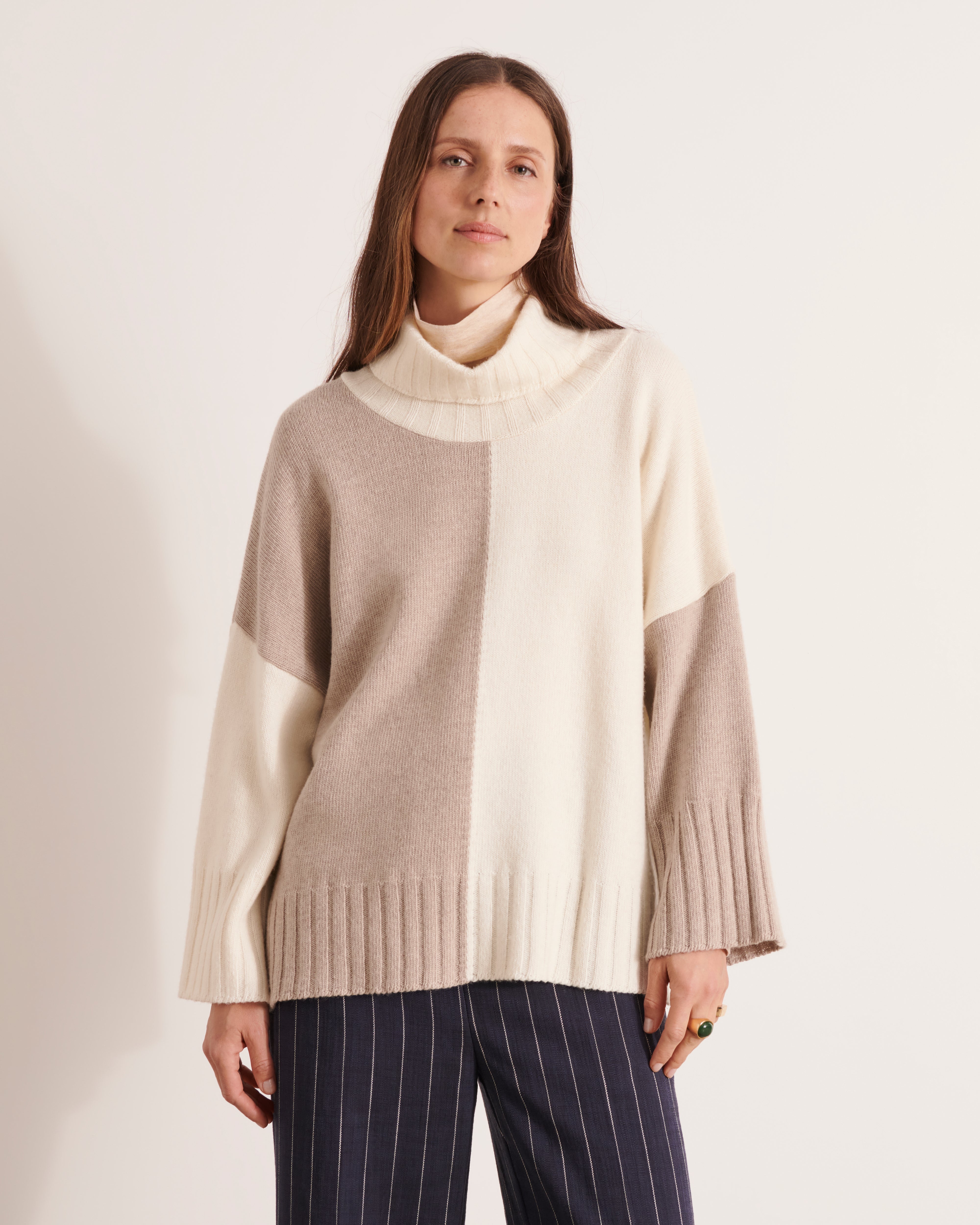Pull maille intarsia en laine mérinos et cachemire ALPES/12013/761