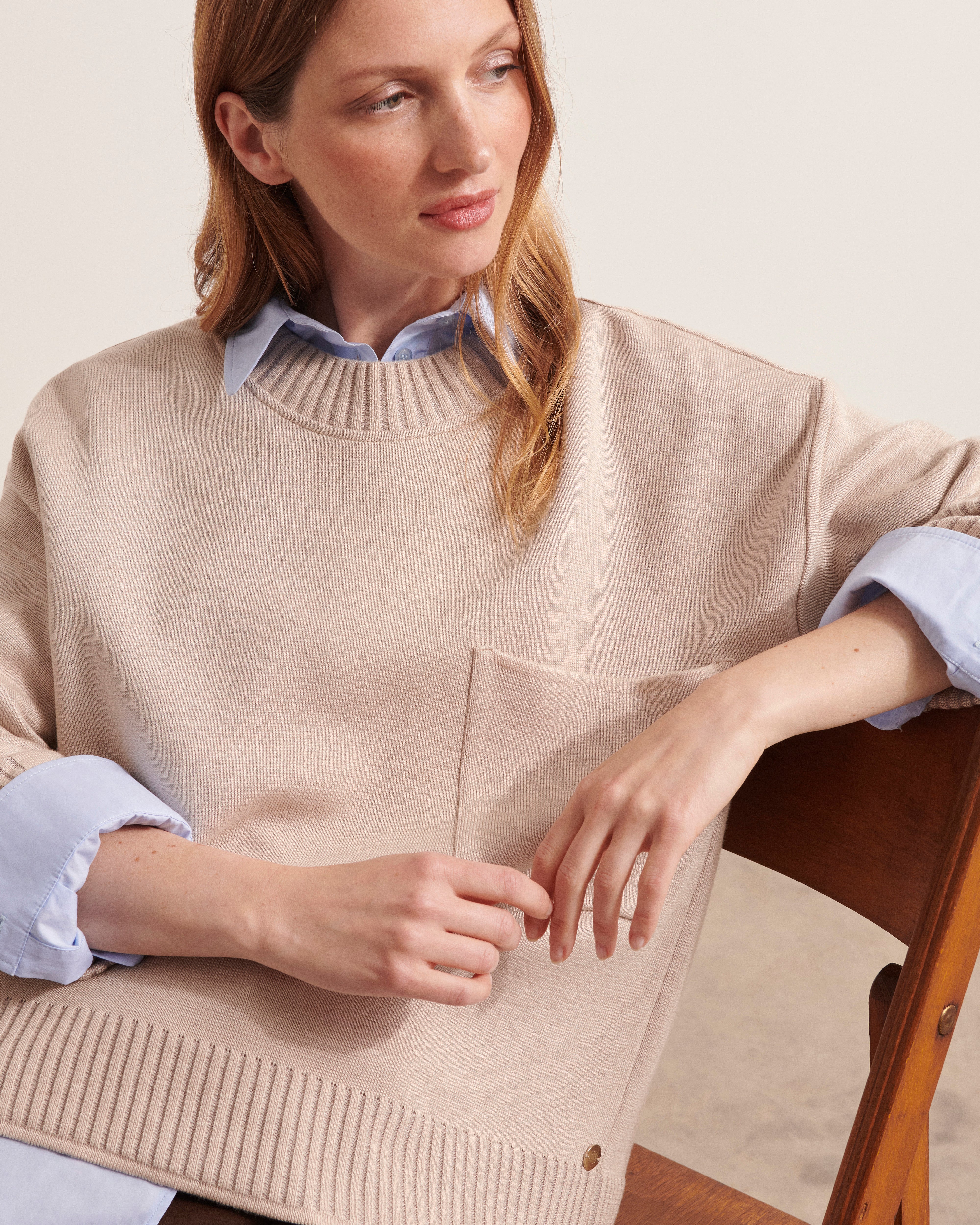 Pull col rond en laine mérinos – Devernois - Main Image