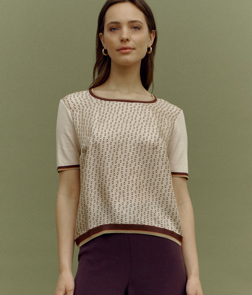 Short-sleeved bi-material knit sweater ANCETTE/85249/531