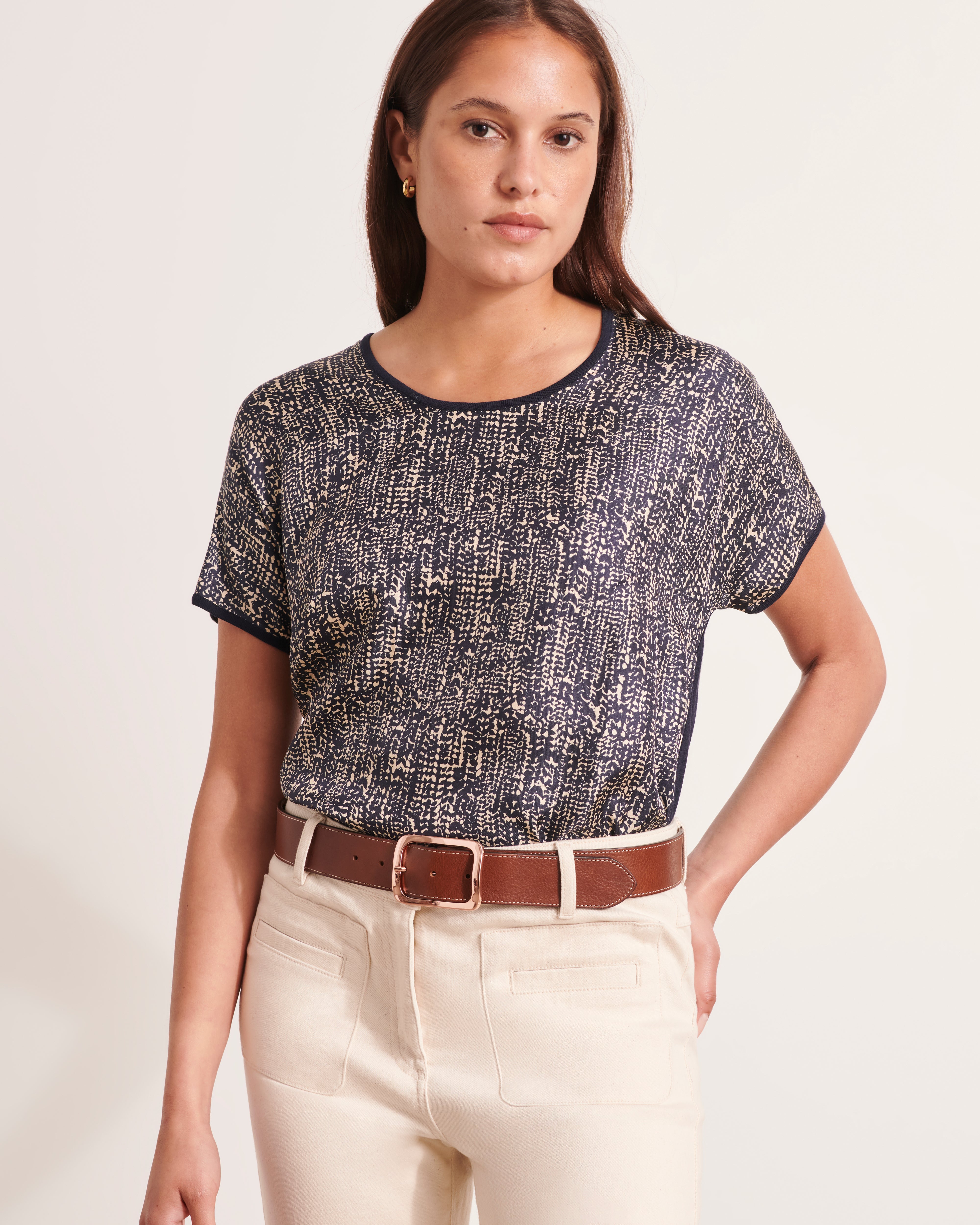 Pull imprimé bimatière manches kimono twin-set ARDOISE/12121/635