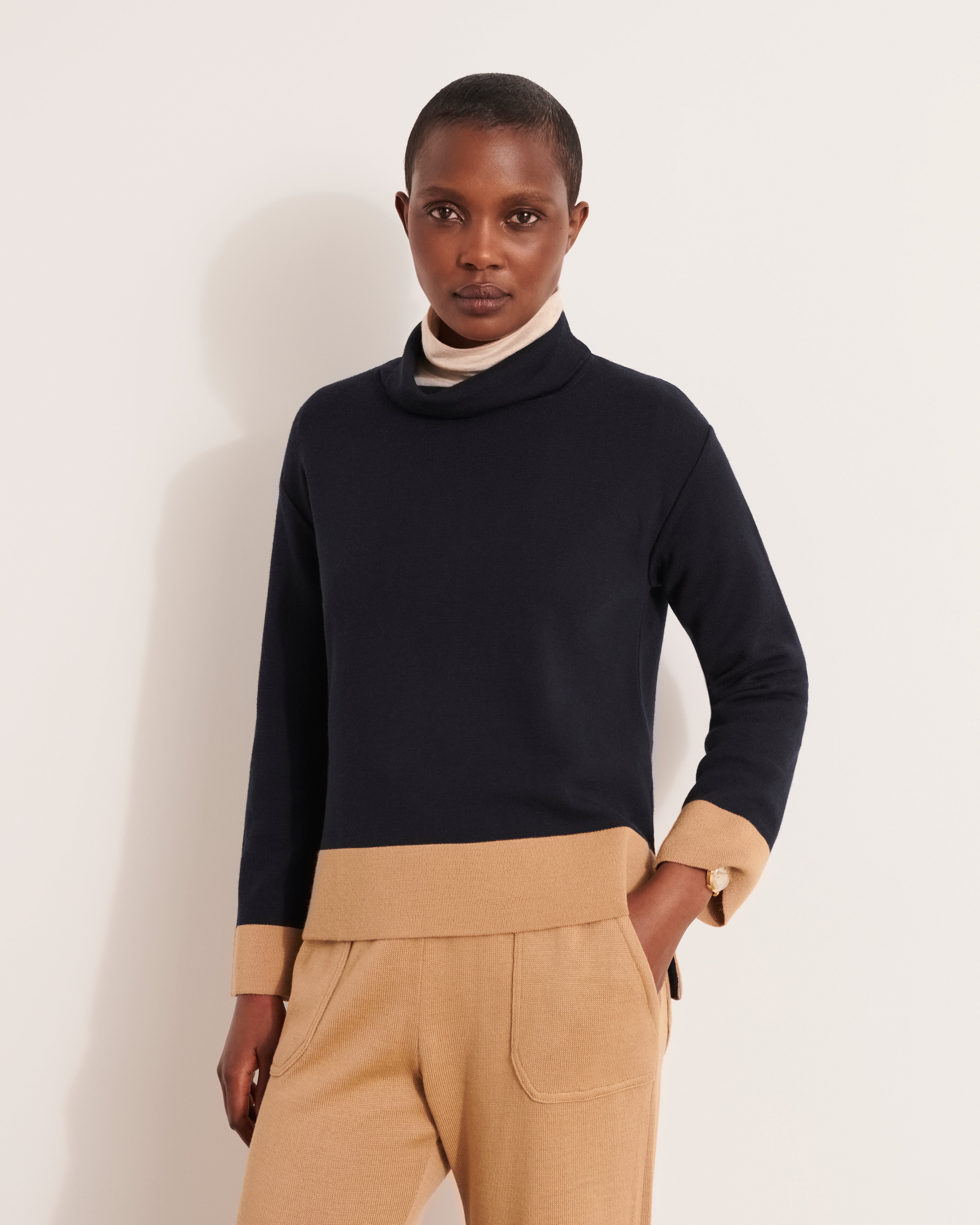 Pull boite col montant en laine mérinos ASTI1927/12195/886