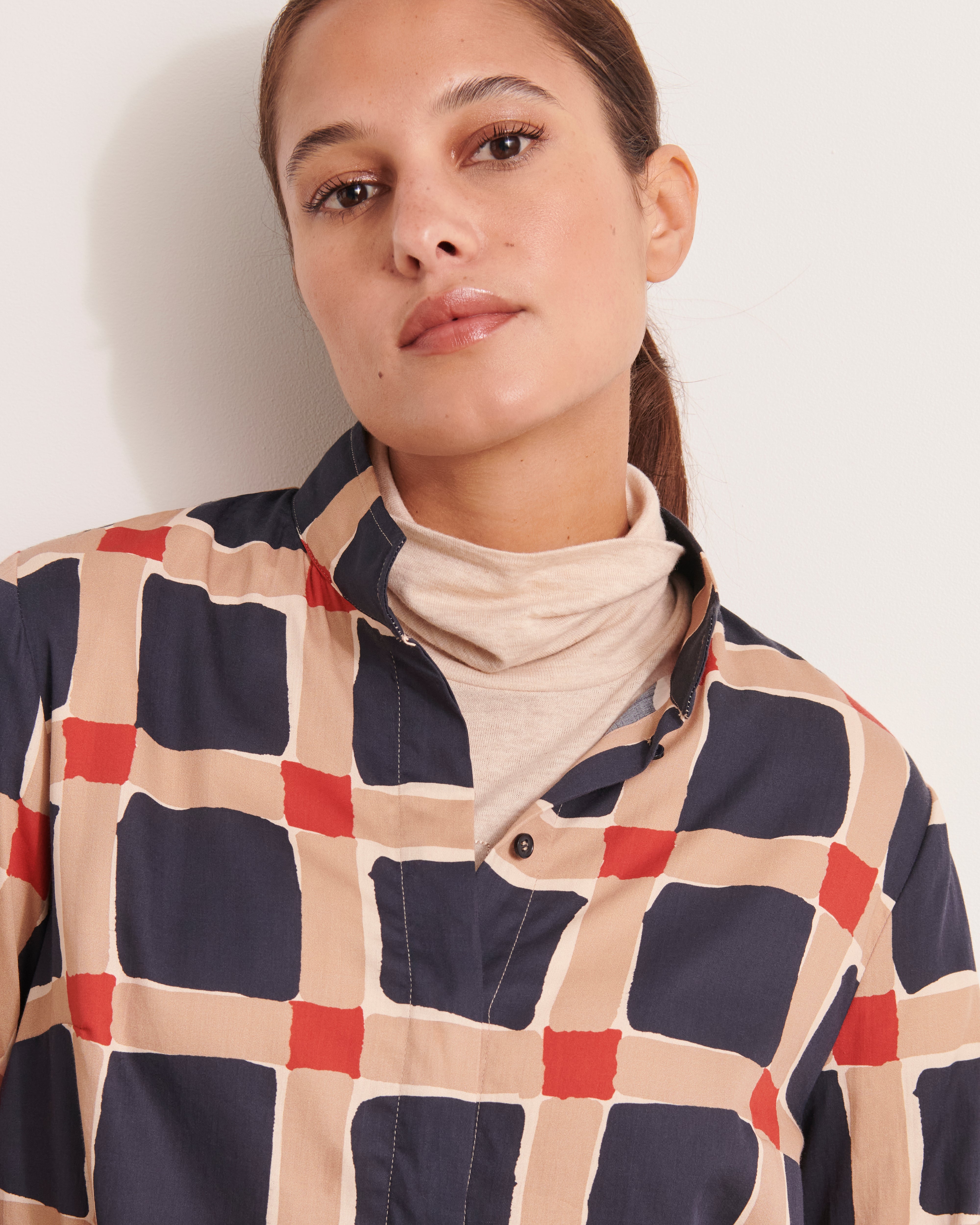 Chemisier imprimé carreaux en popeline de coton