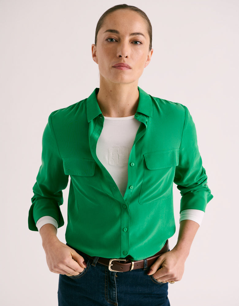 Chemisier soie vert best sale