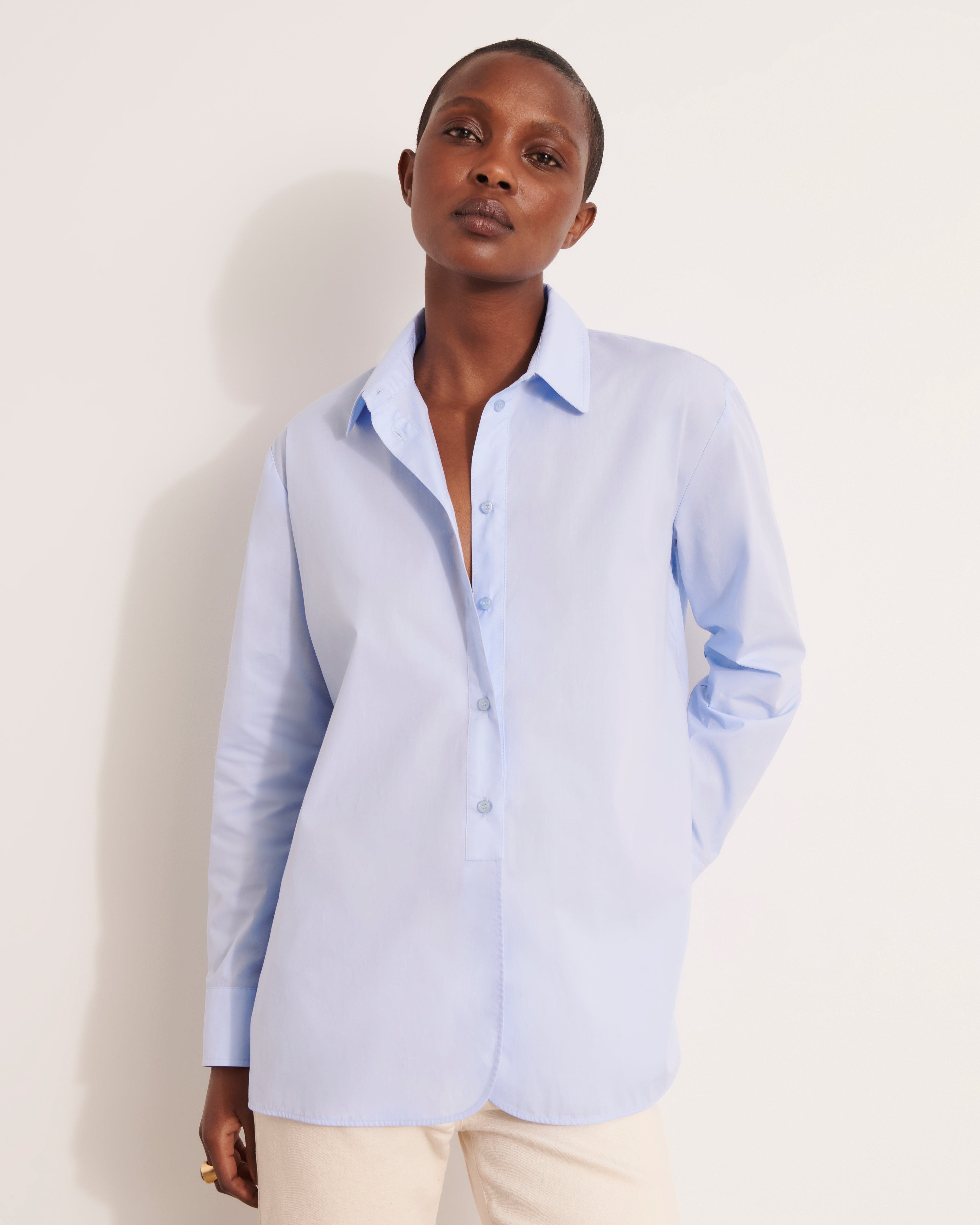chemisier oversize en popeline de coton bleu clair