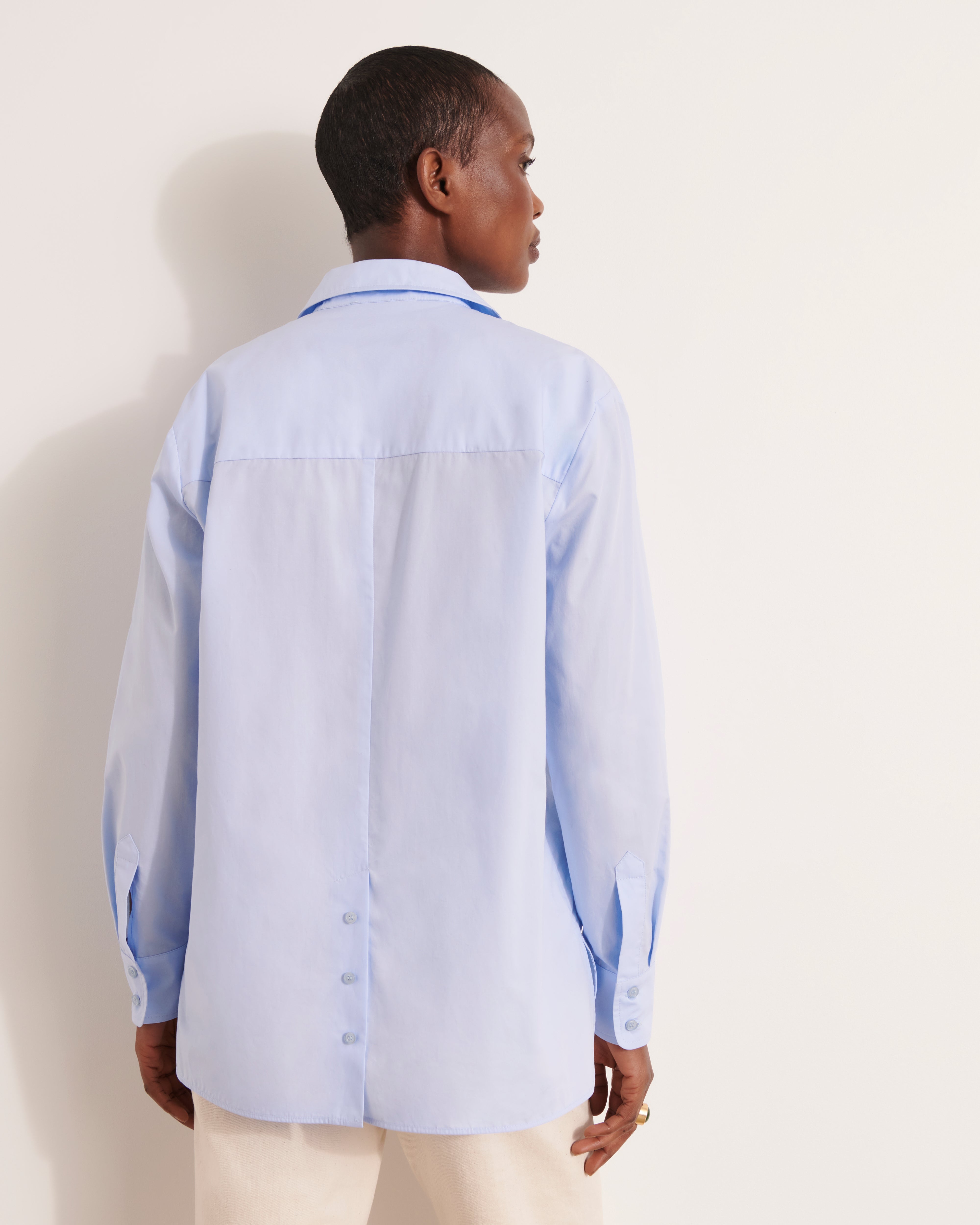 chemisier oversize en popeline de coton bleu clair