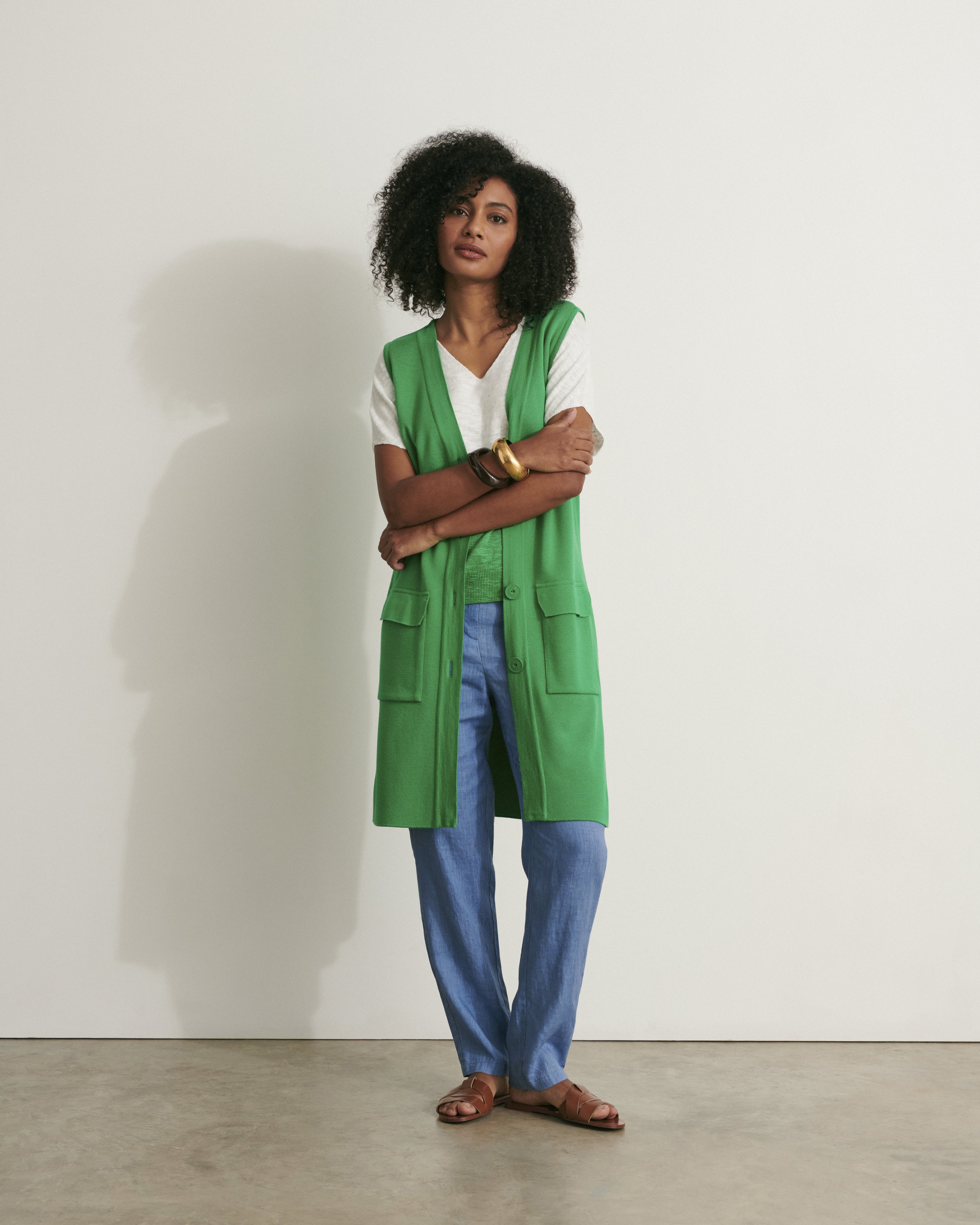 Mi Long Gilet Femme Laine Merinos Gilet Grosse Maille Gilet Long