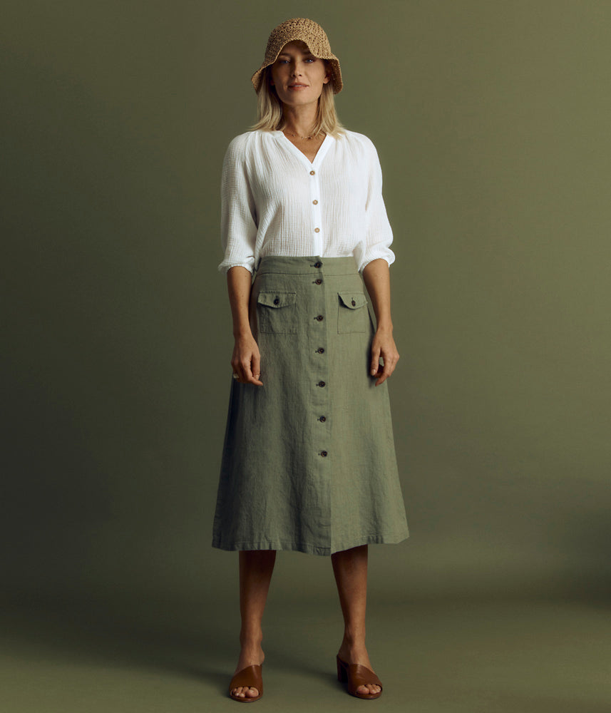 Buttoned linen midi skirt JAMILA/85087/225