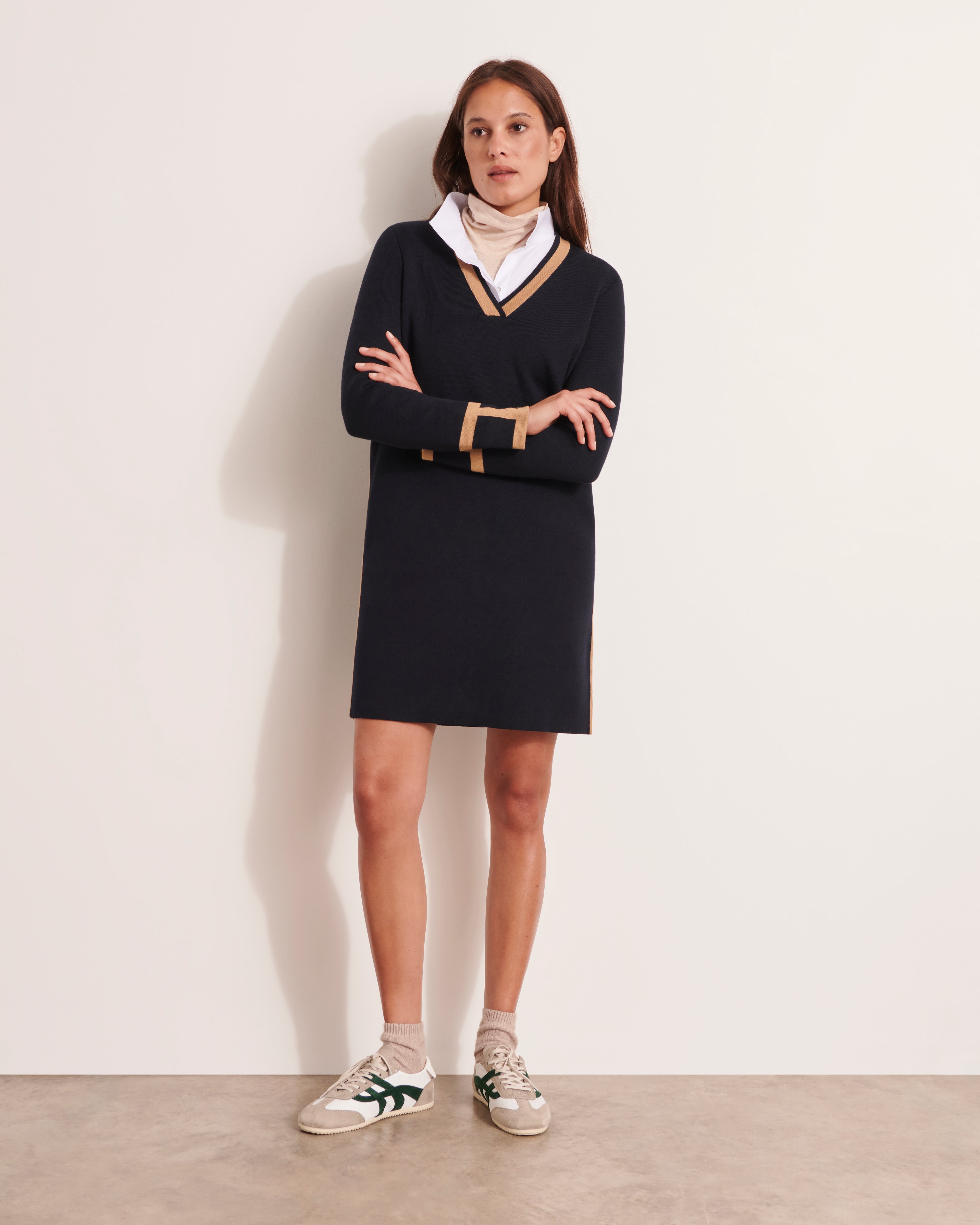 Robe col V en maille double face stretch ODALIE1927/12208/886