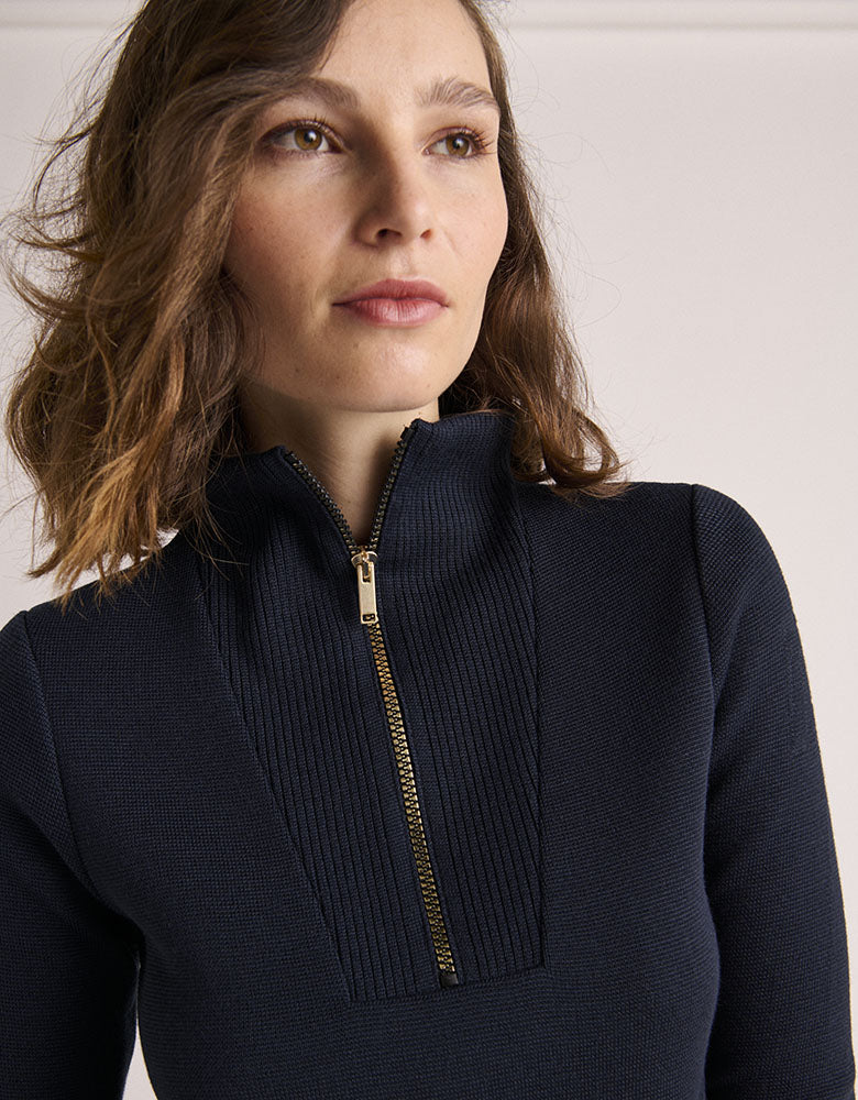 Robe pull col camionneur en maille bleu marine