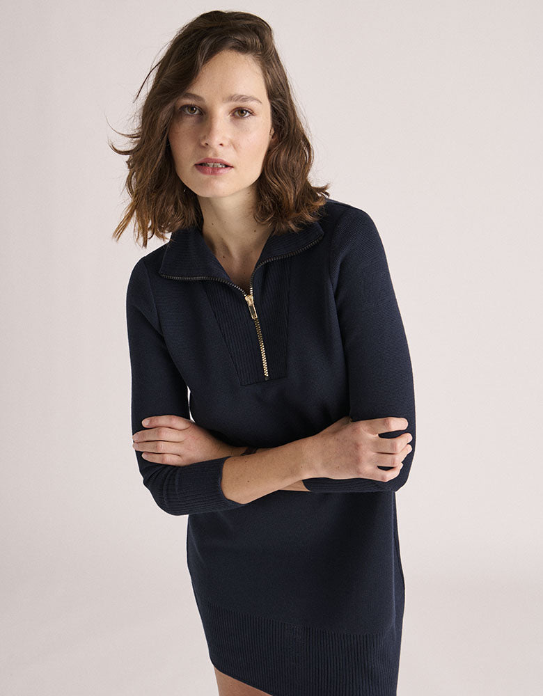 Robe pull col camionneur en maille bleu marine
