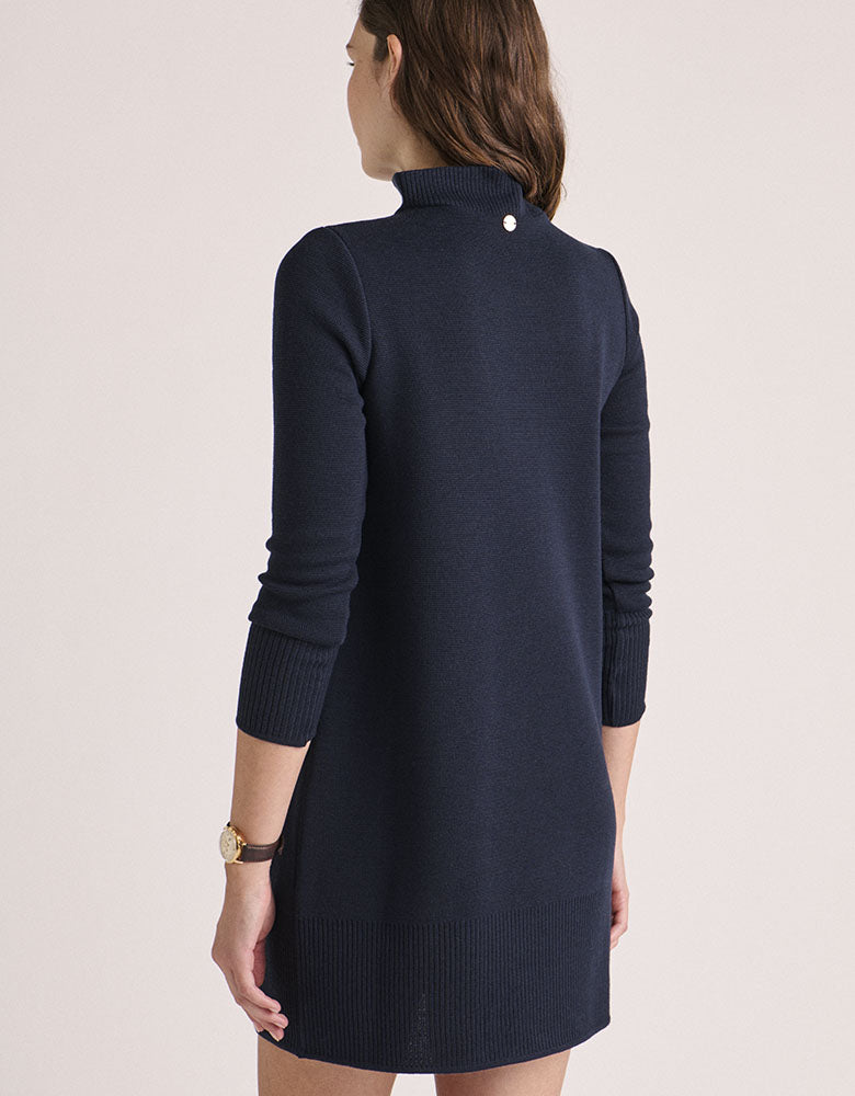 Robe pull col camionneur en maille bleu marine