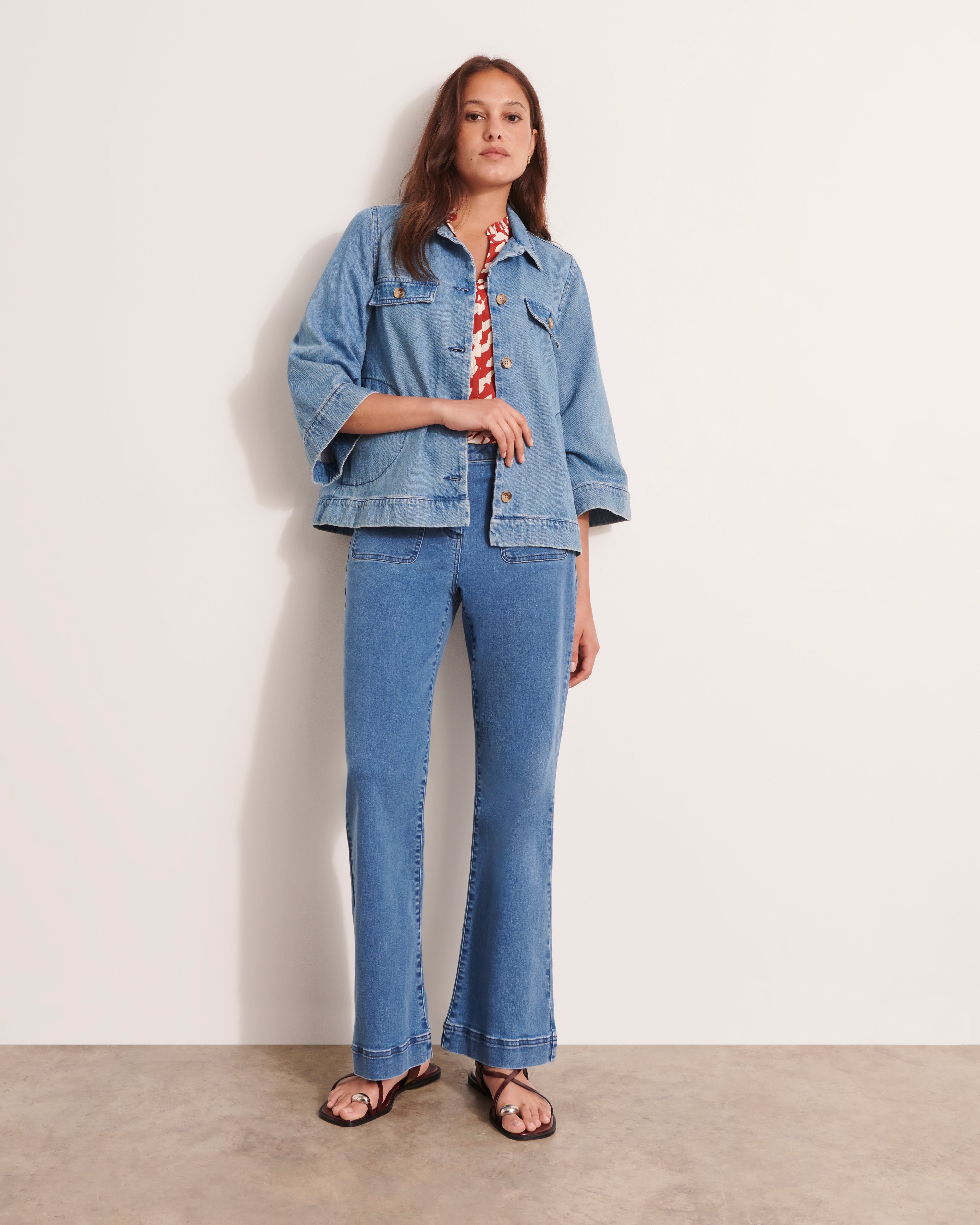 jeans coupe flare en coton stretch