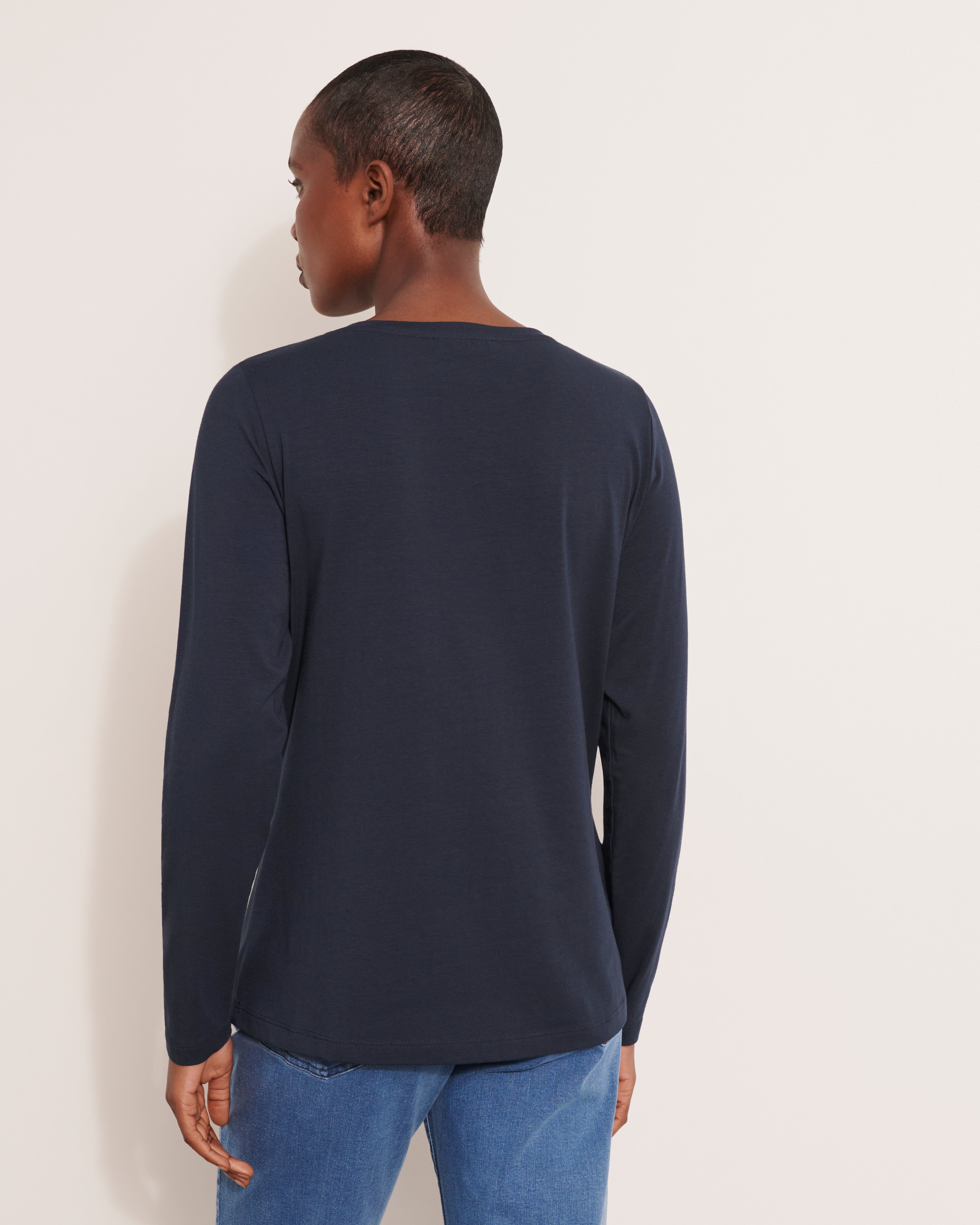 tee-shirt bleu marine manches longues en coton et modal stretch