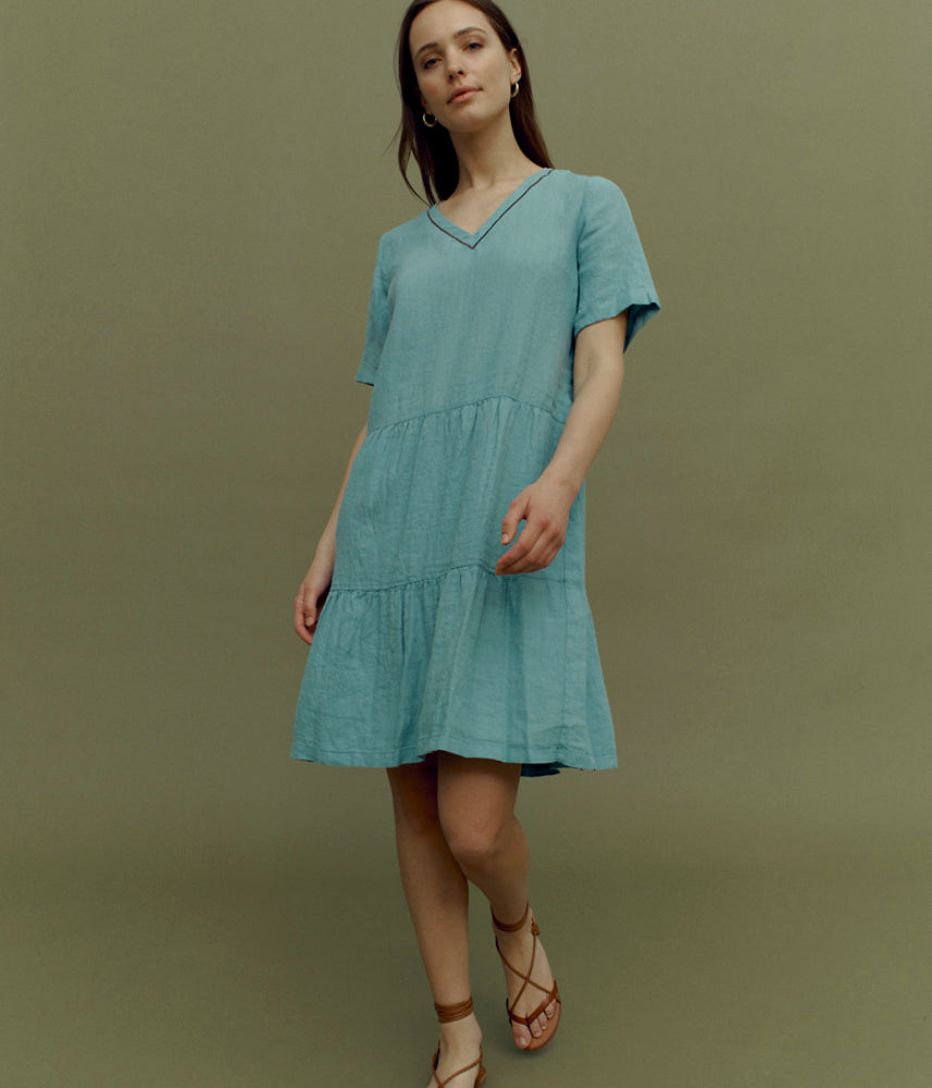 Washed linen slip dress with ruffles REGALA/85098/246