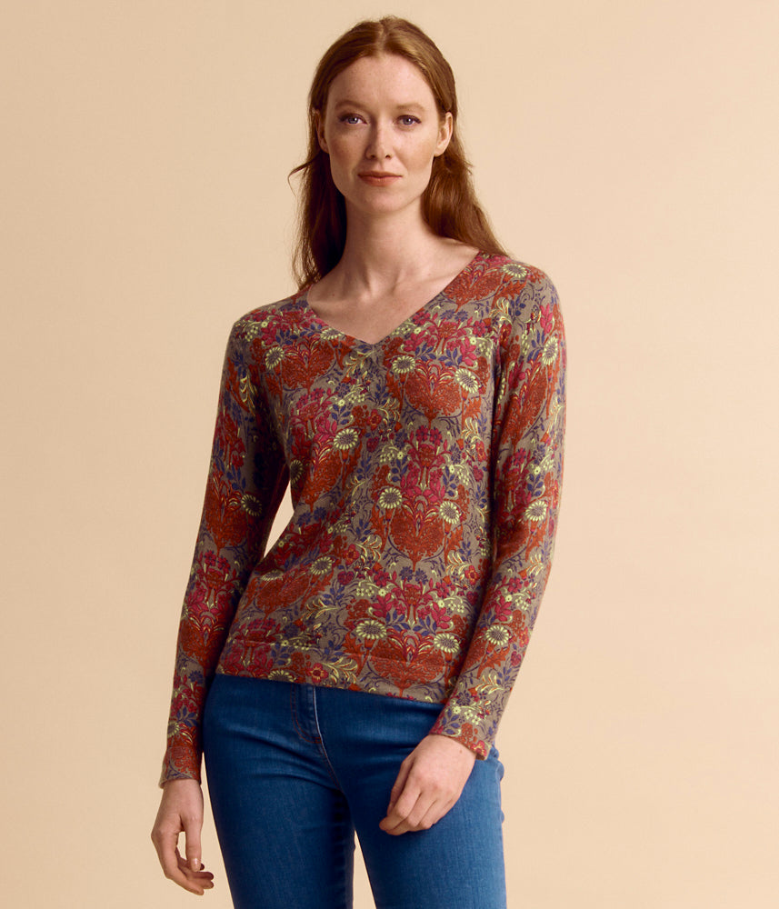 Cotton and viscose printed knit sweater ABSINTHE/85251/801