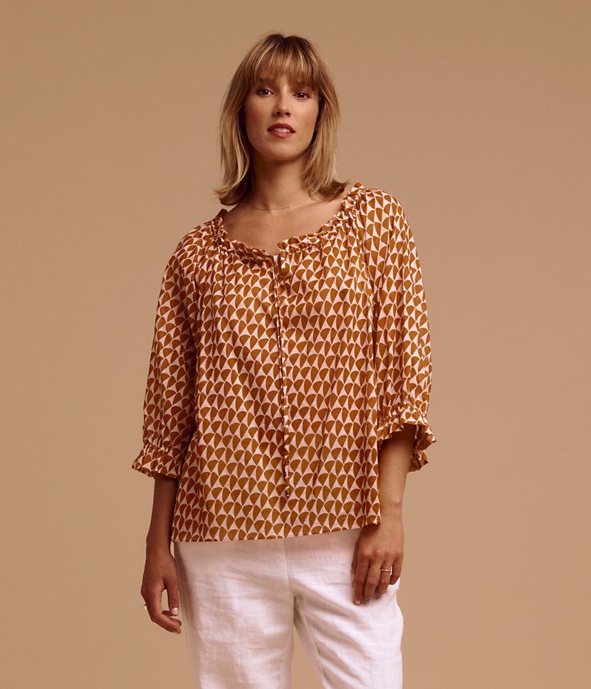 Printed cotton voile blouse CORALIE/85086/580