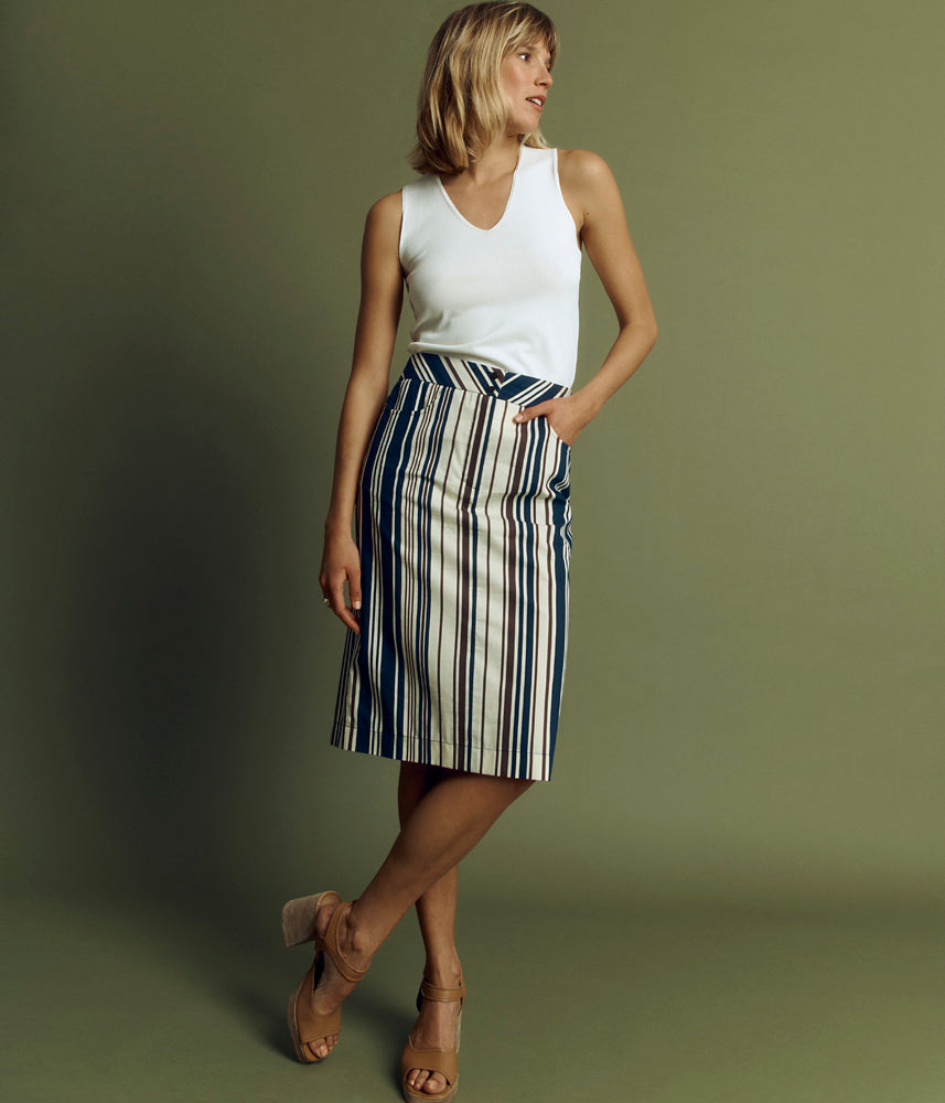 Straight striped stretch cotton skirt JULIA/85239/531