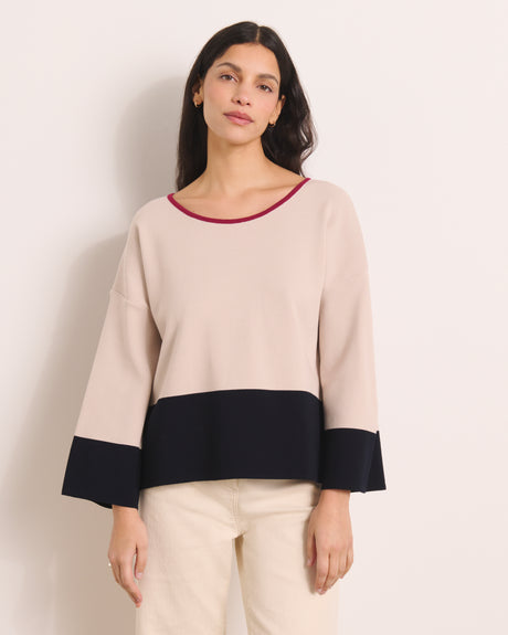 DERNIÈRE CHANCE Pull boite beige en maille colorblock