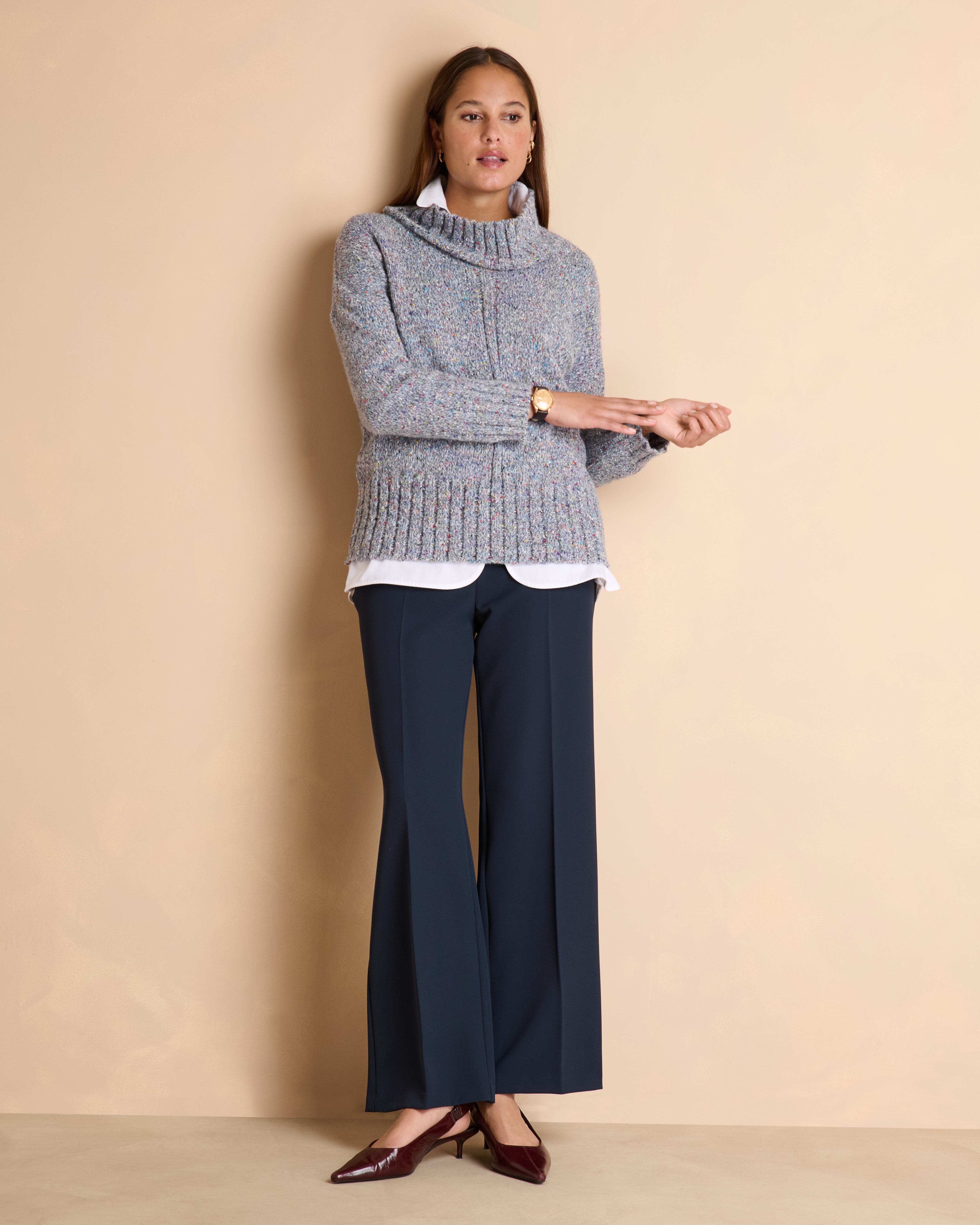 Pull gris chiné en laine et alpaga col montant ABIME14/14141/911