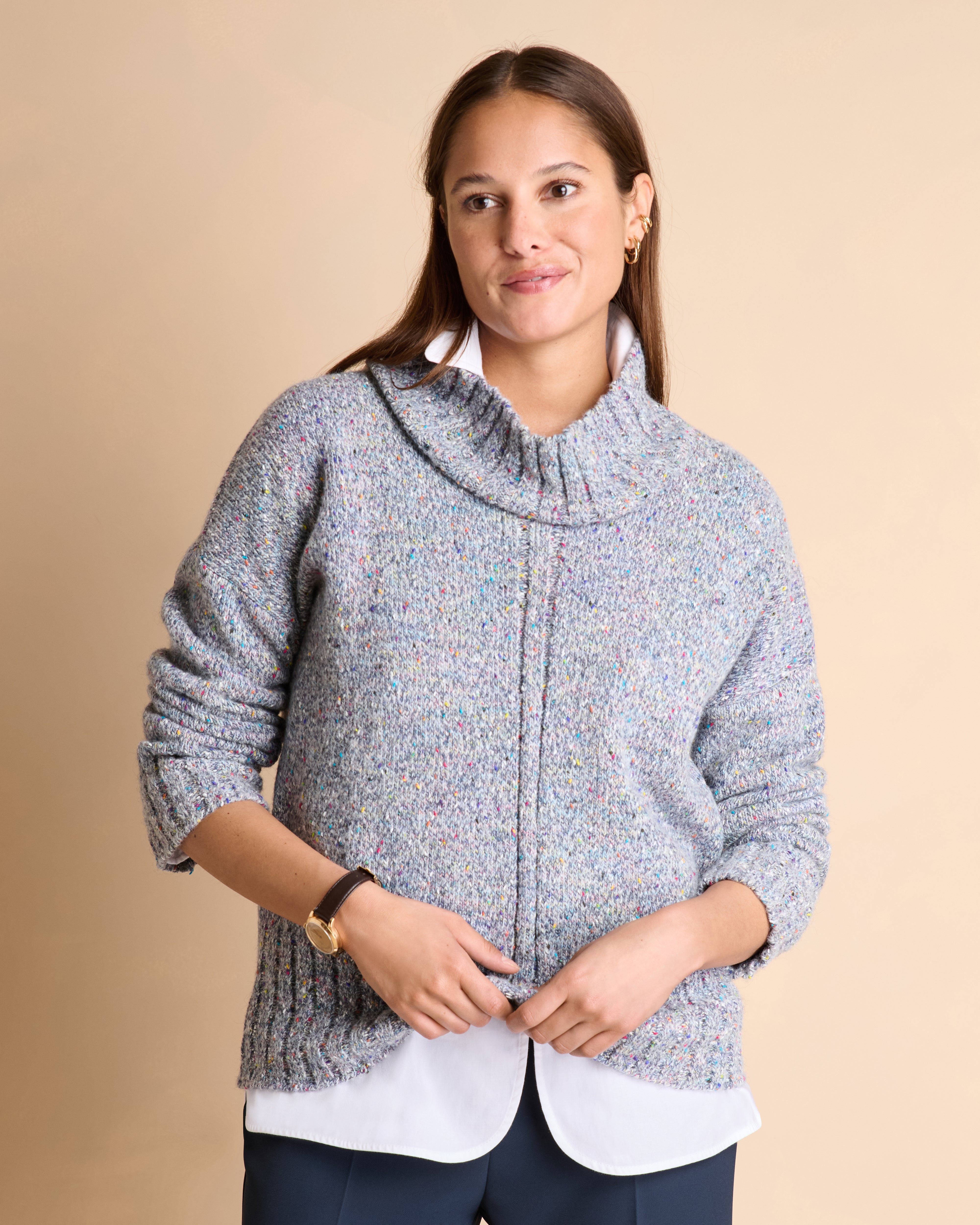 Pull gris chiné en laine et alpaga col montant ABIME14/14141/911