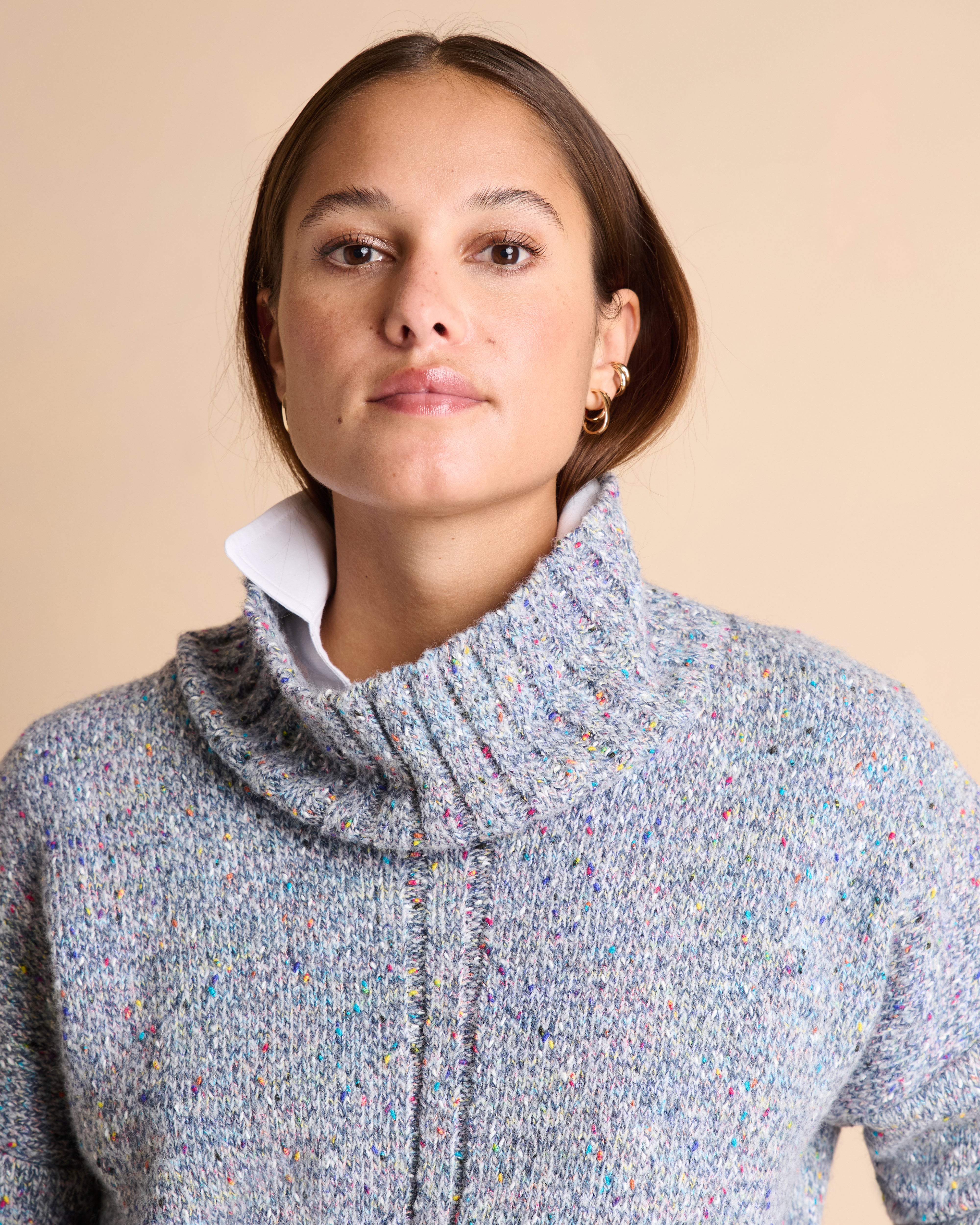 Pull gris chiné en laine et alpaga col montant
