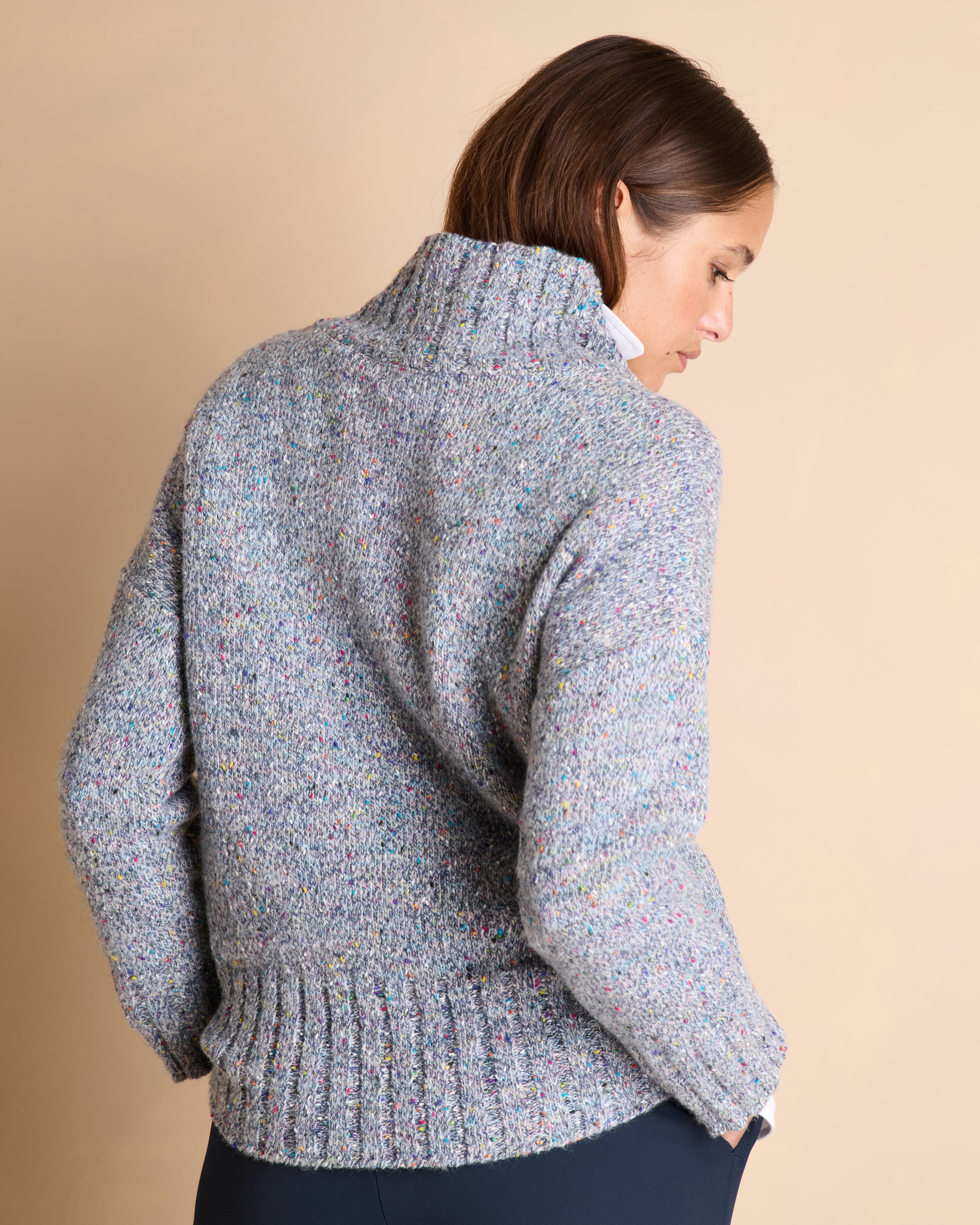 Pull gris chiné en laine et alpaga col montant