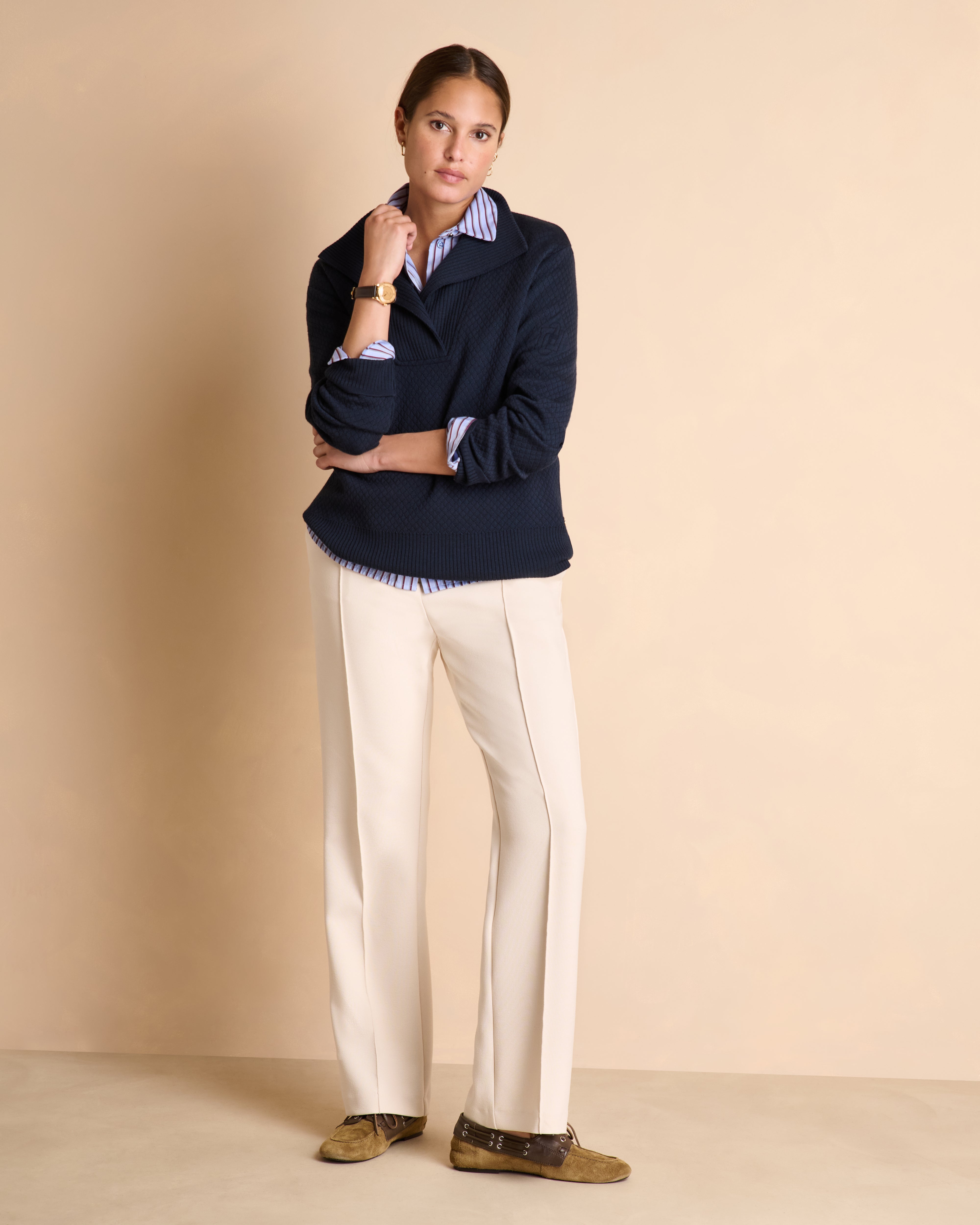 Pull bleu marine en laine mérinos à col camionneur ACHILLE1927/14026/319