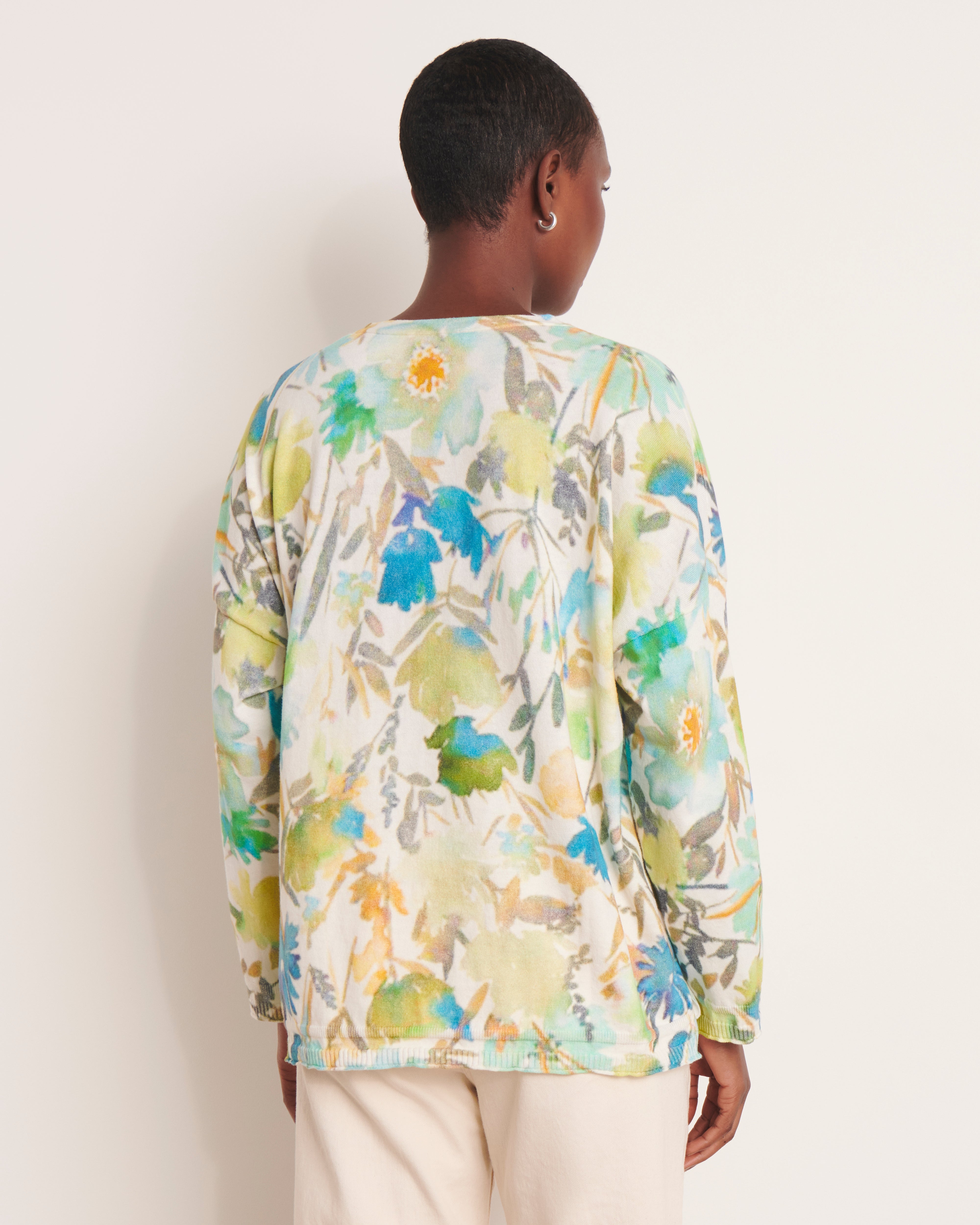 pull imprimé floral en coton et cachemire