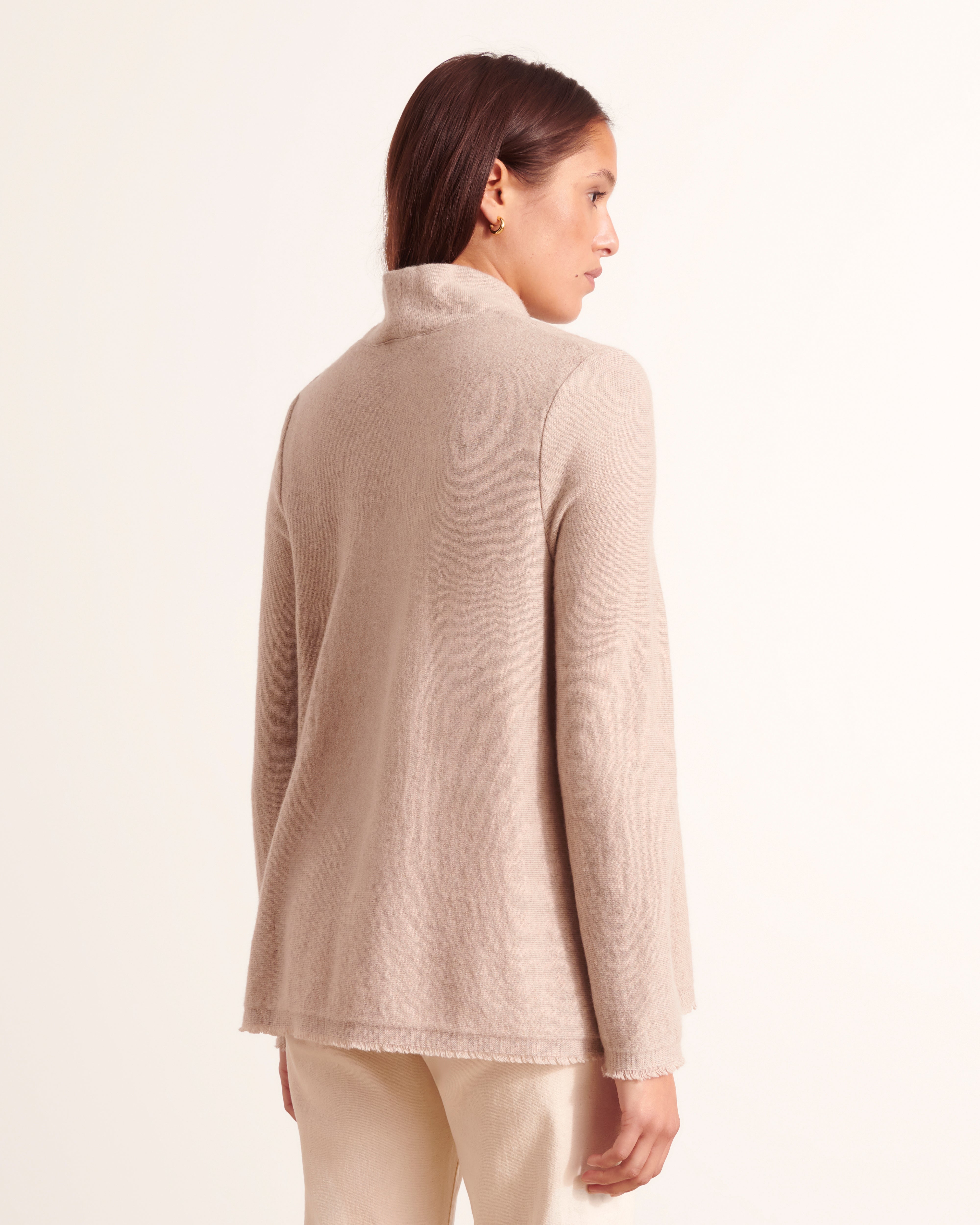 pull col montant en laine mérinos beige