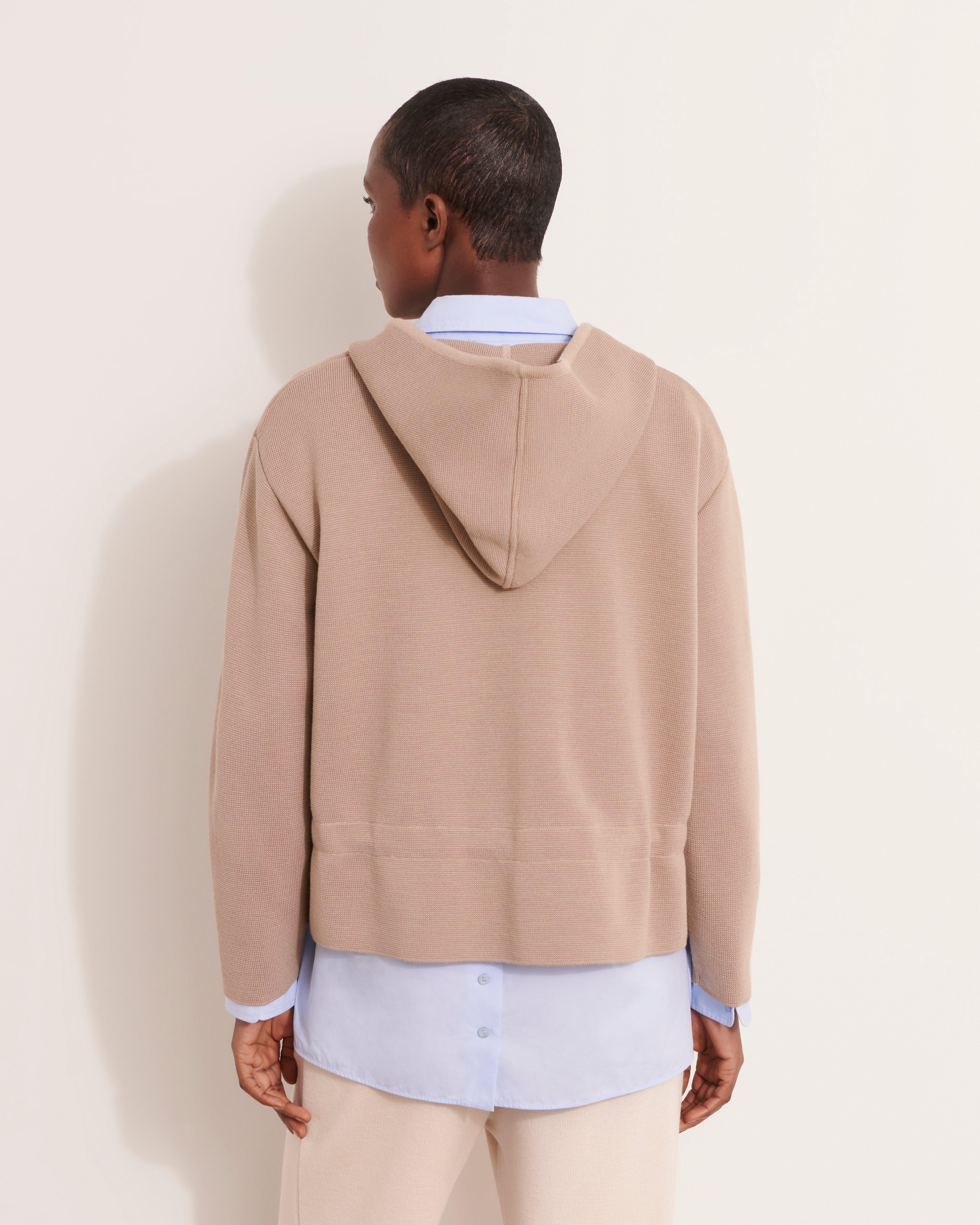 sweat à capuche en maille en laine mérinos beige