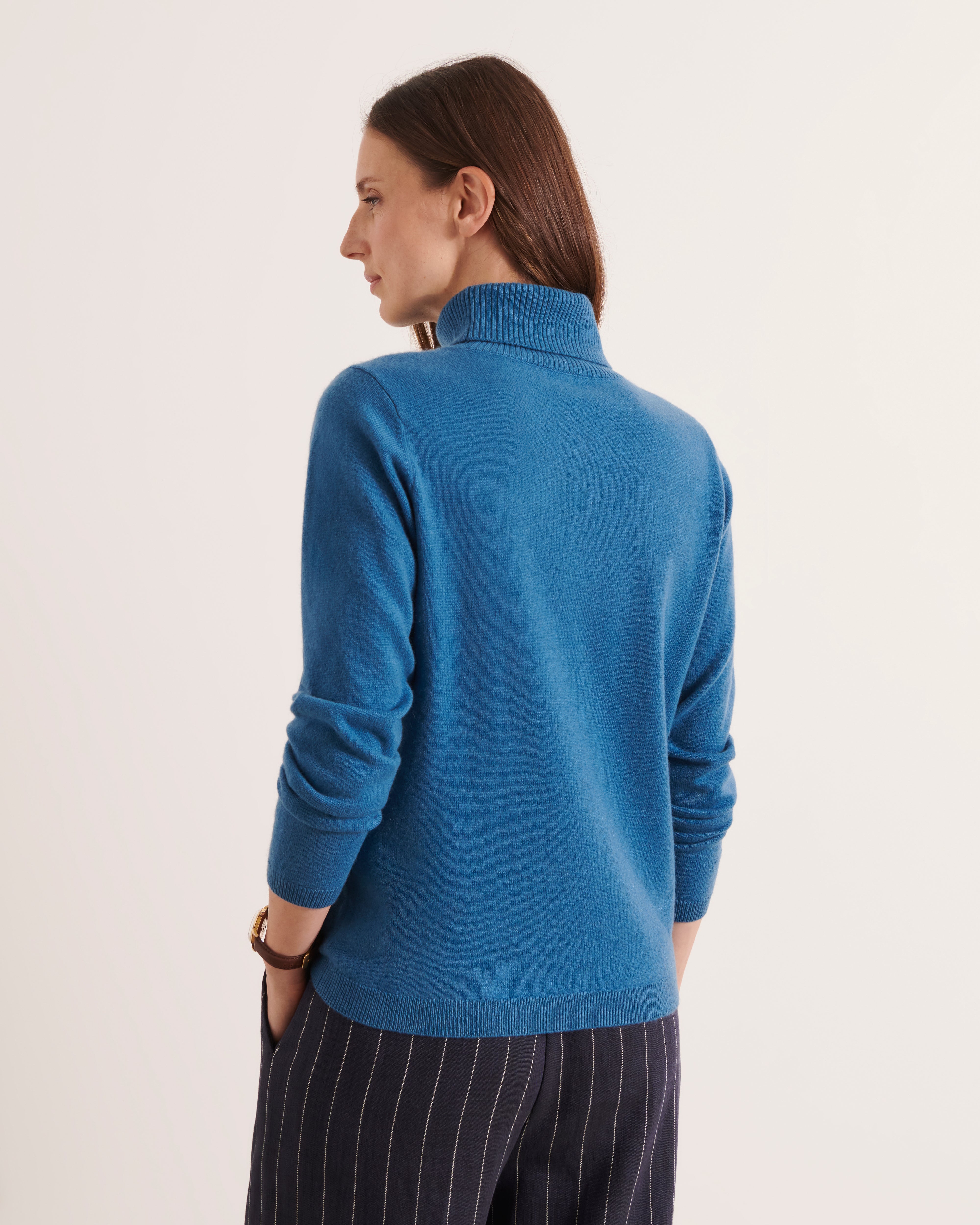 pull col roulé en cachemire torsade bleu