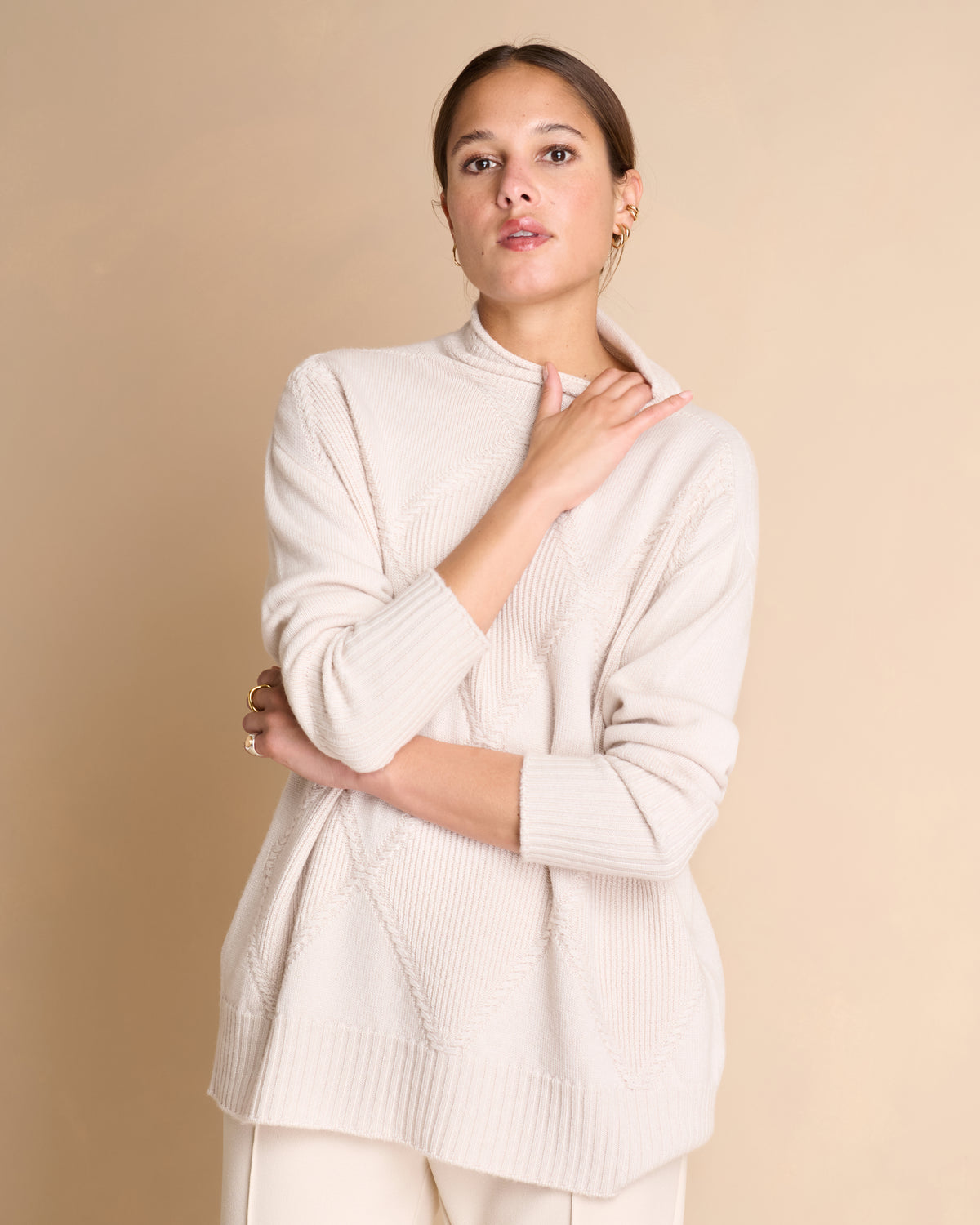Pull blanc cassé col montant manches longues AERIEN/14091/023