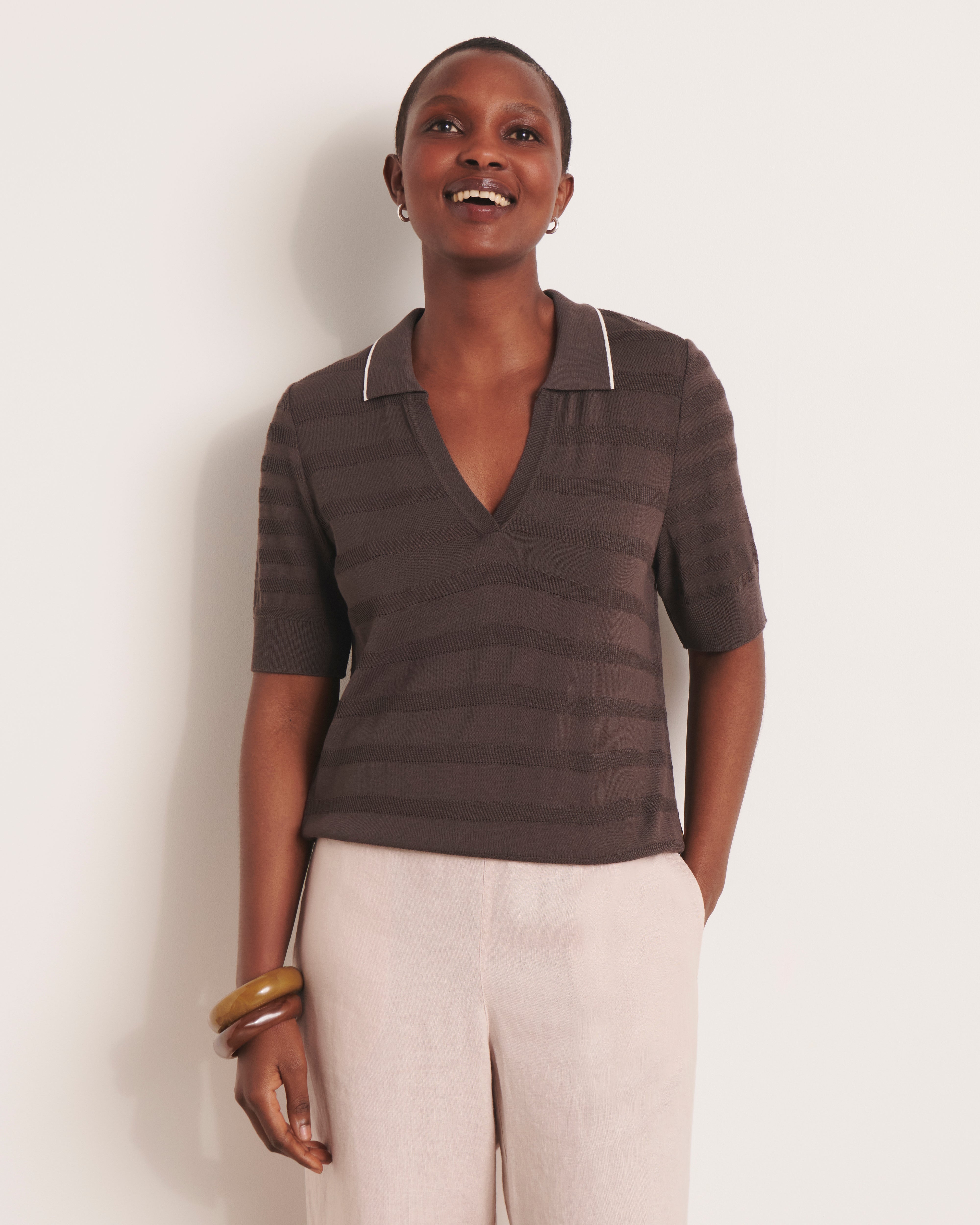 Polo à rayures marron AFTER/13017/054