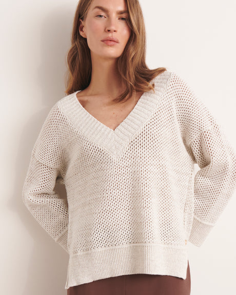 DERNIÈRE CHANCE Pull blanc en maille résille irisée