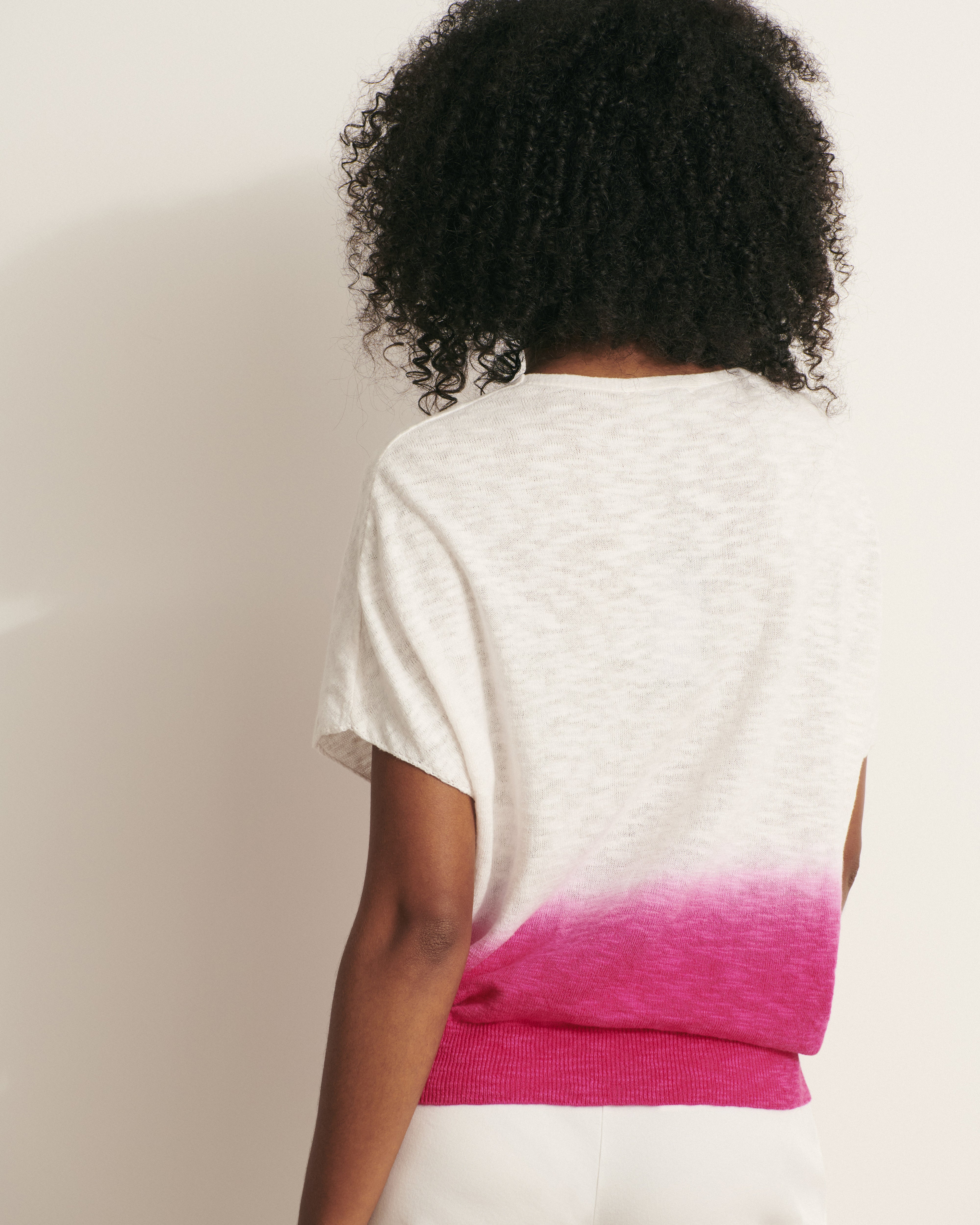 pull kimono en lin coton tie and dye rose