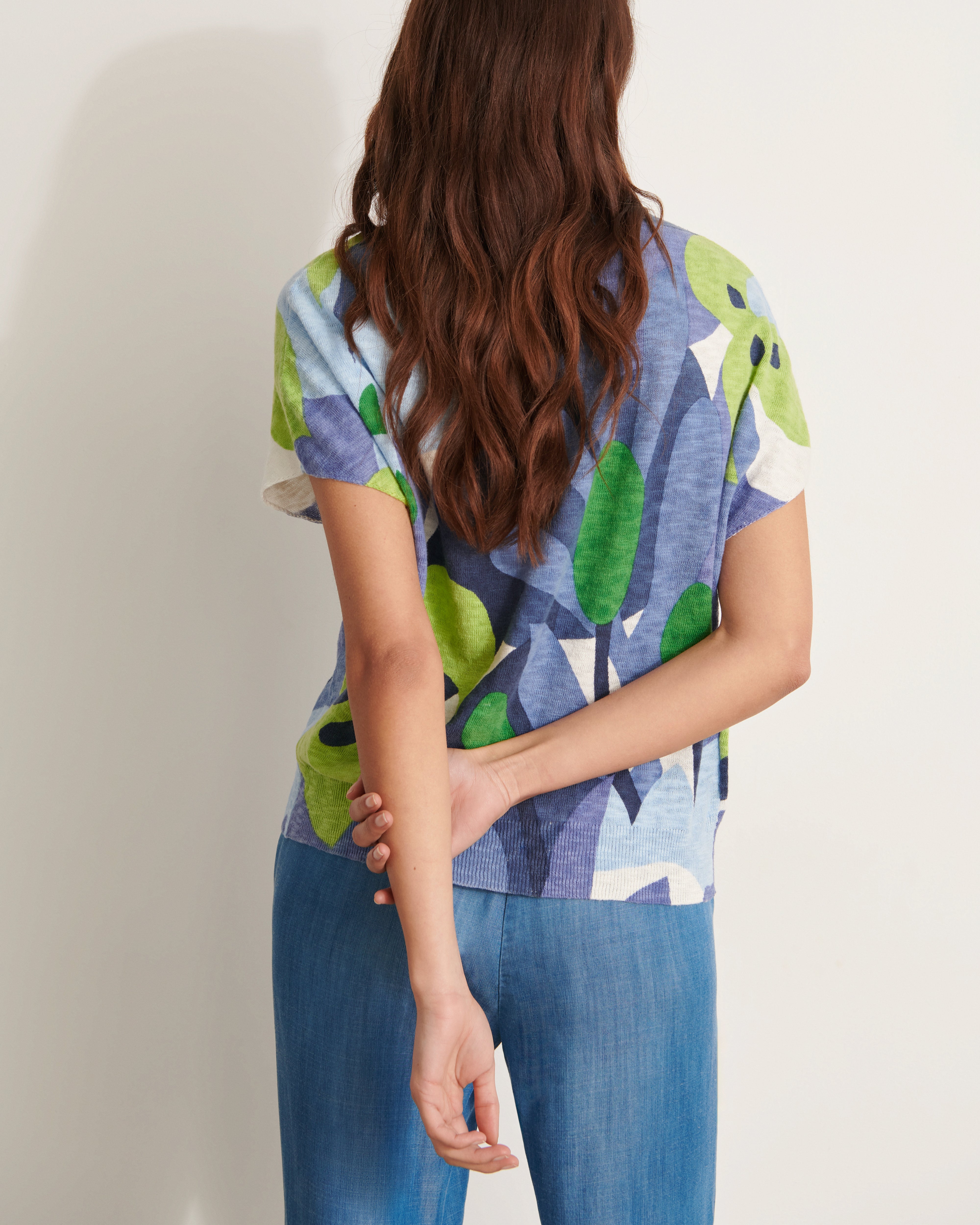 pull imprimé maxi feuillage en lin et coton