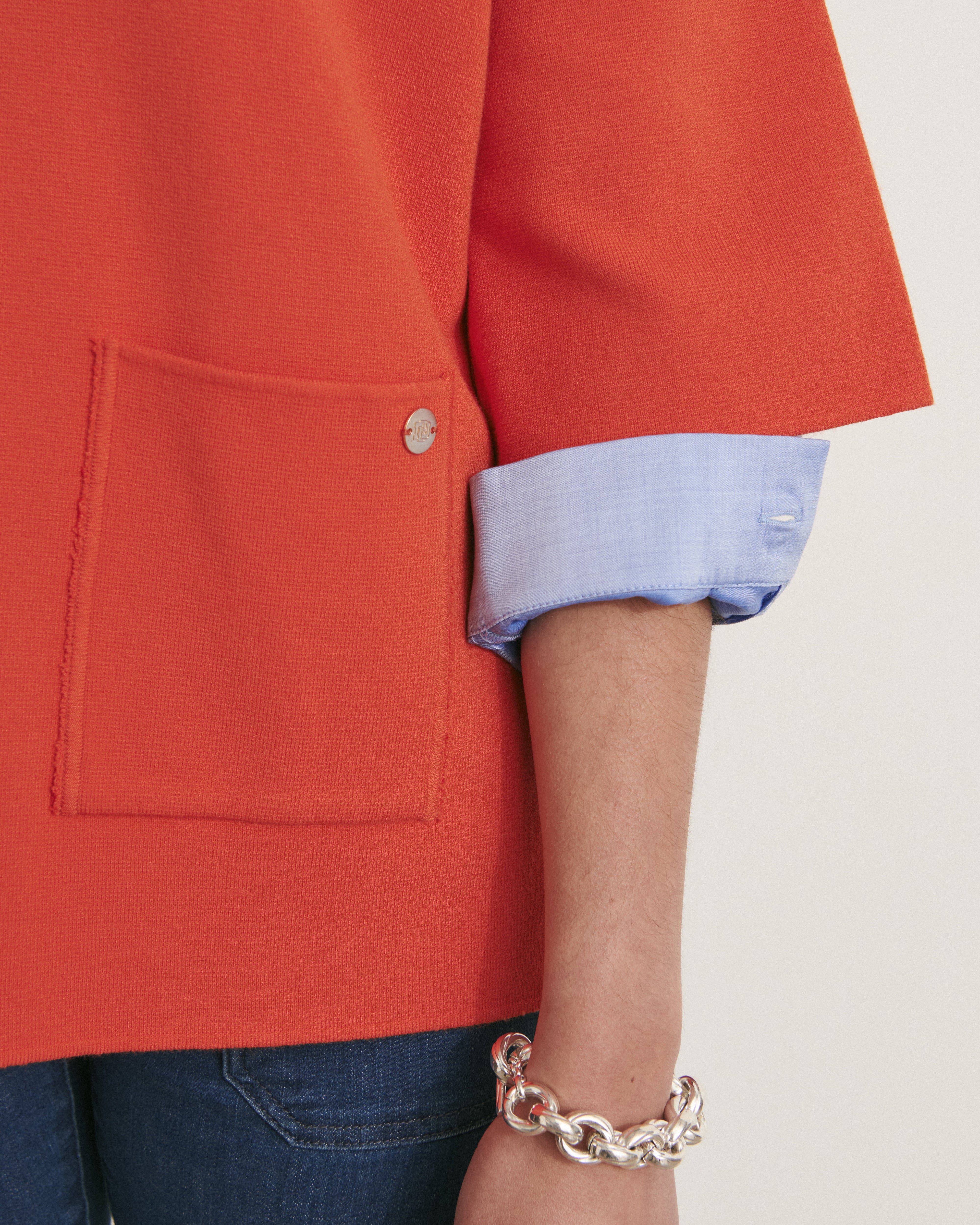pull col V en maille milano orange