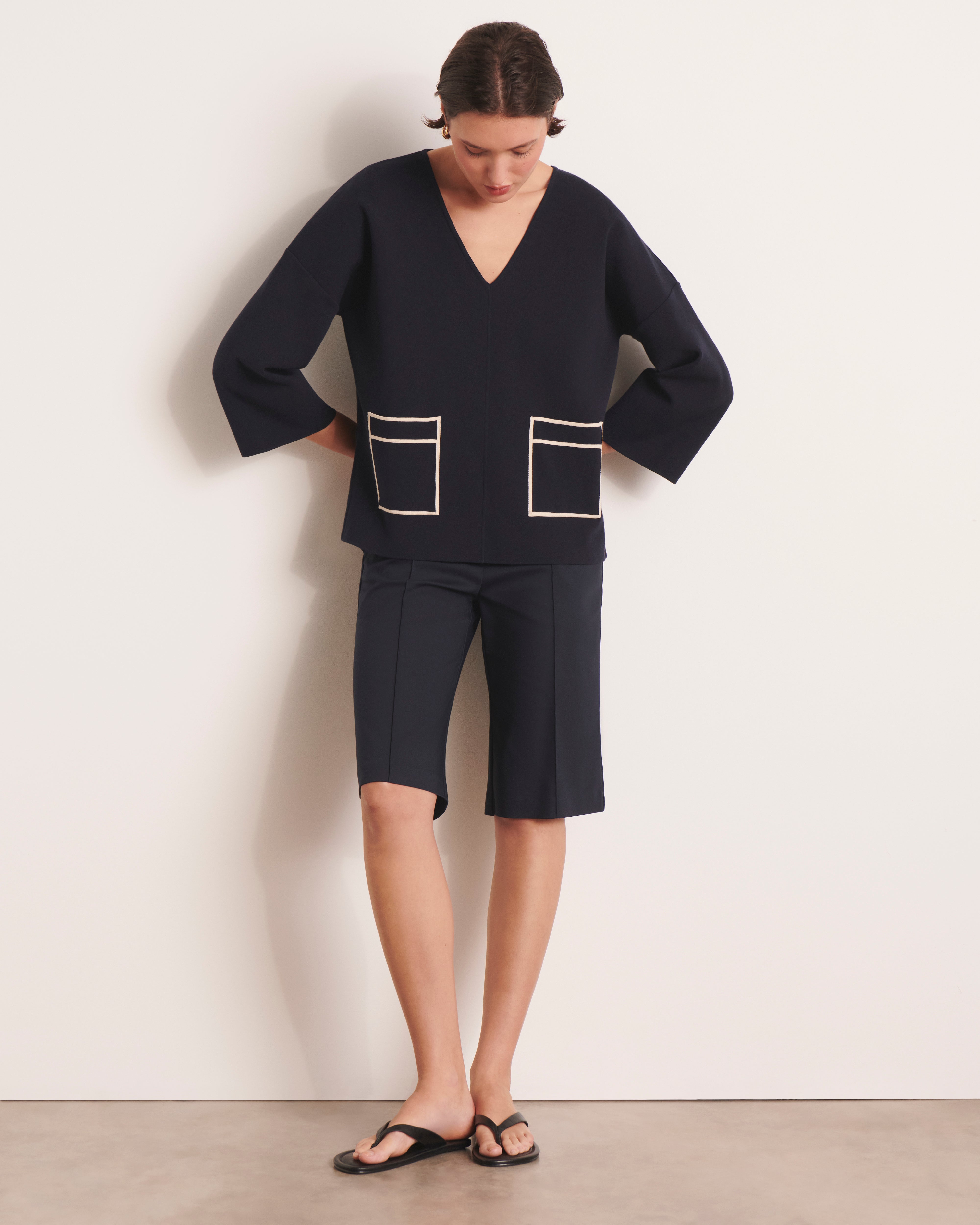 Pull encolure V en maille milano ALEXINE13/13066/313