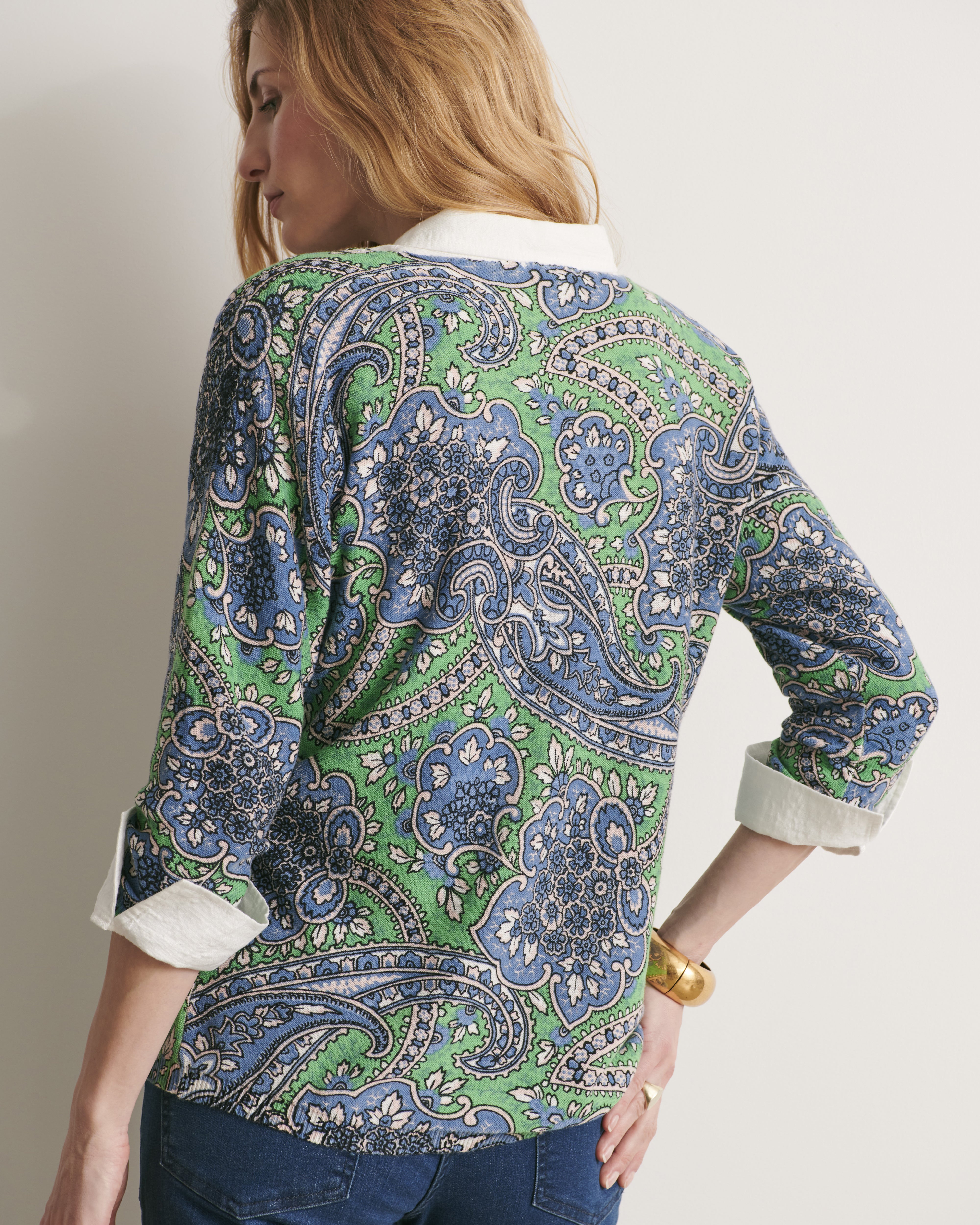 pull motif cachemire en lin et coton