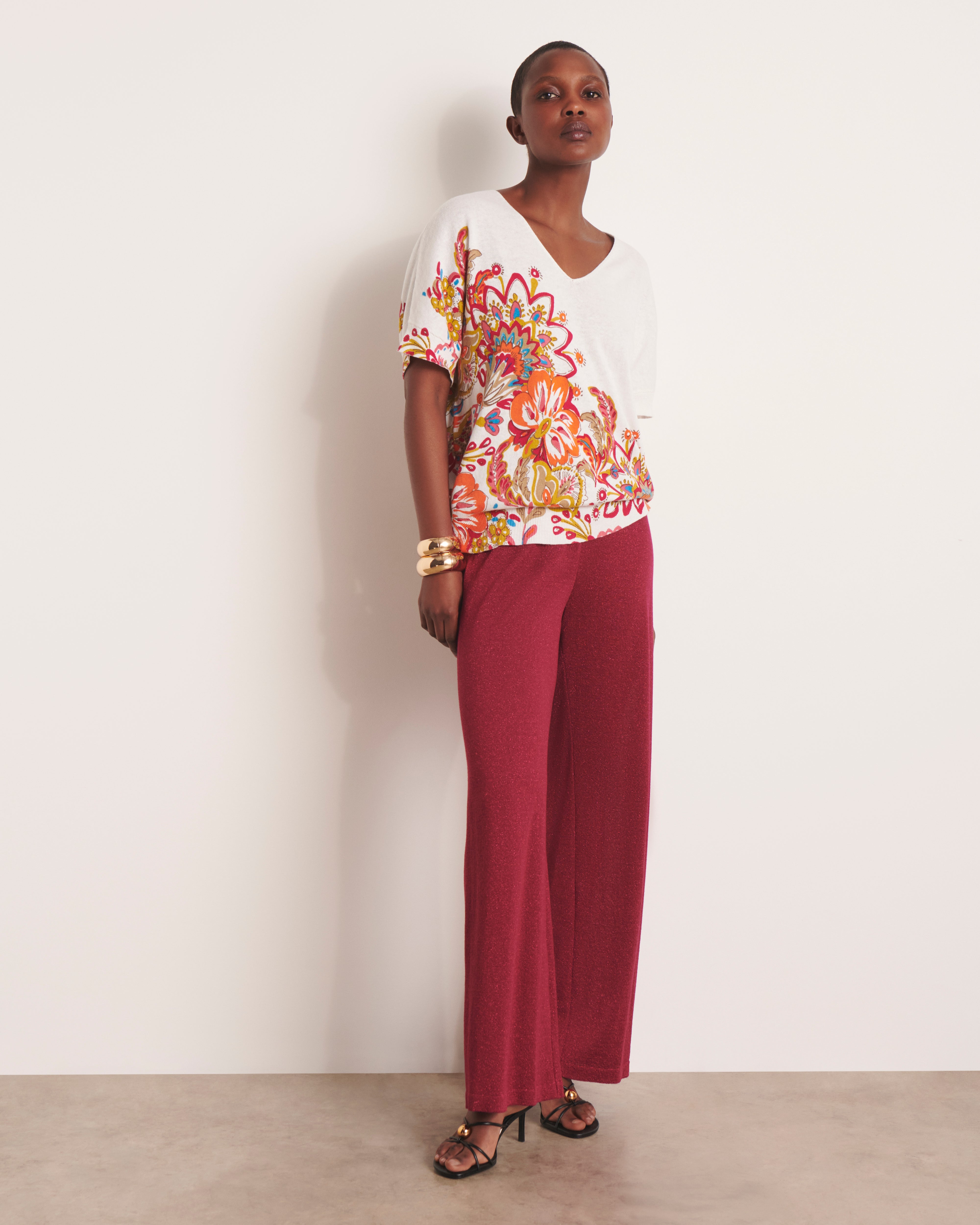 Pantalon large rose en maille jersey irisée YELLOW13/13157/906