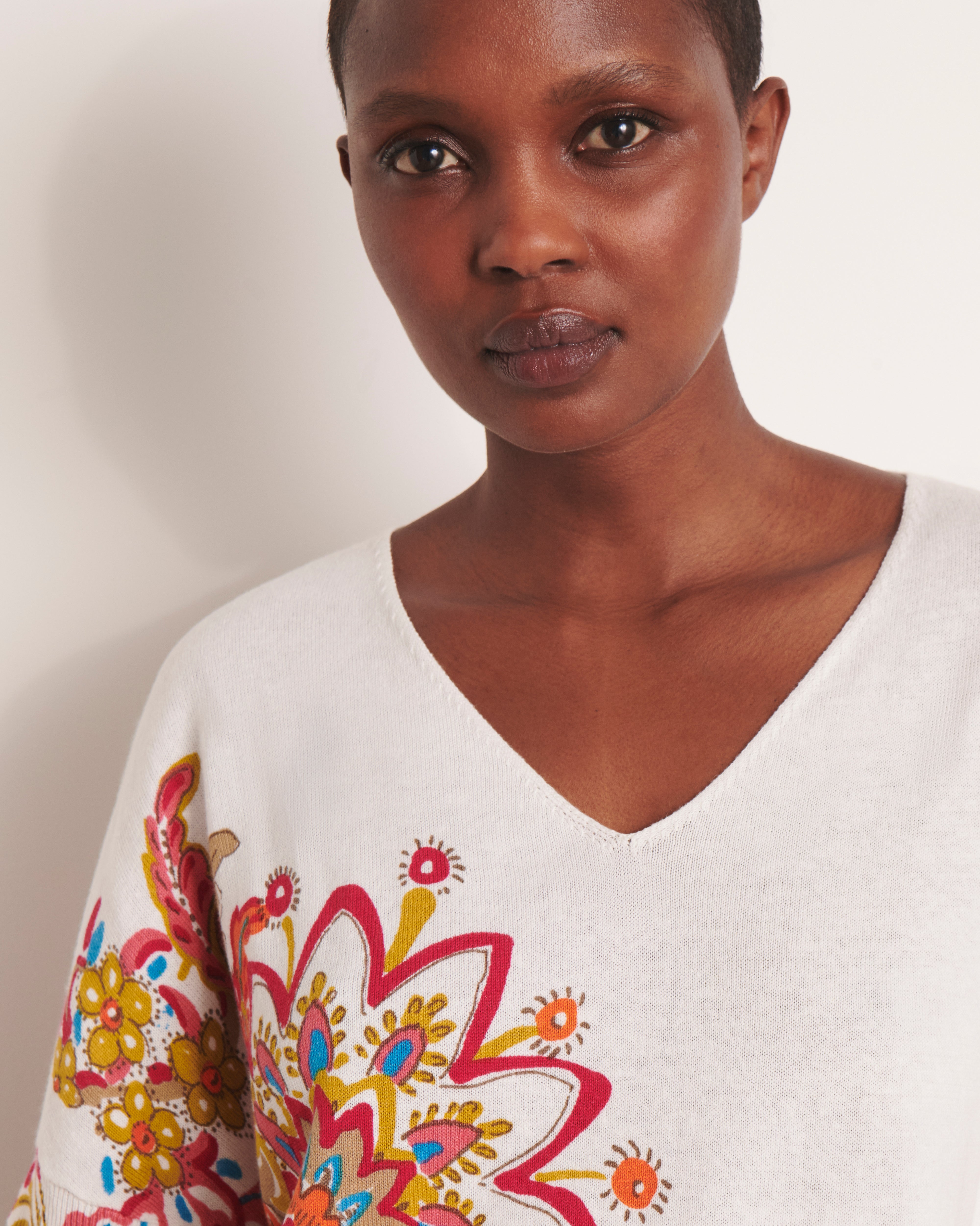 Pull kimono blanc en maille imprimée ALISCAS/13232/773