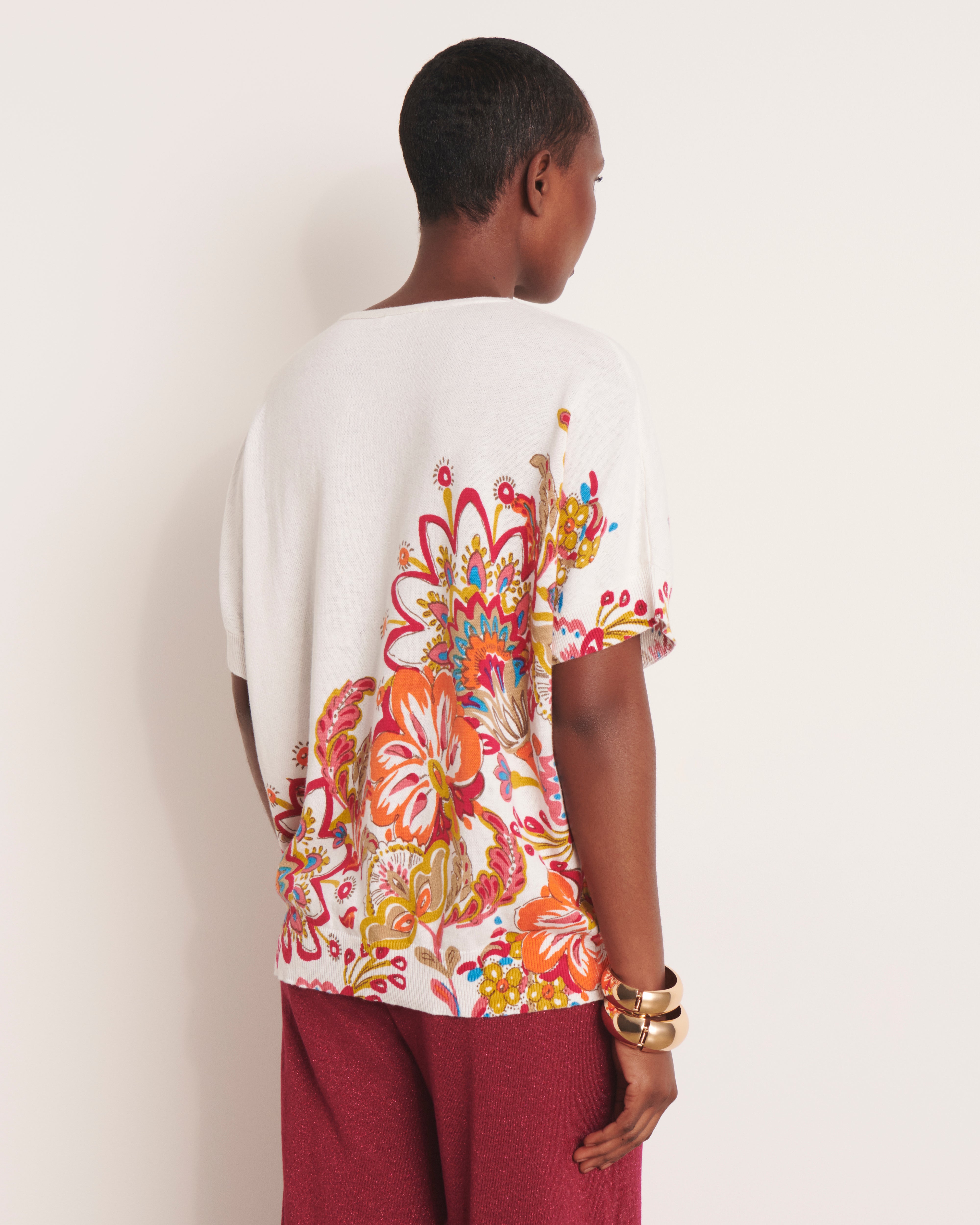 Pull kimono blanc en maille imprimée ALISCAS/13232/773