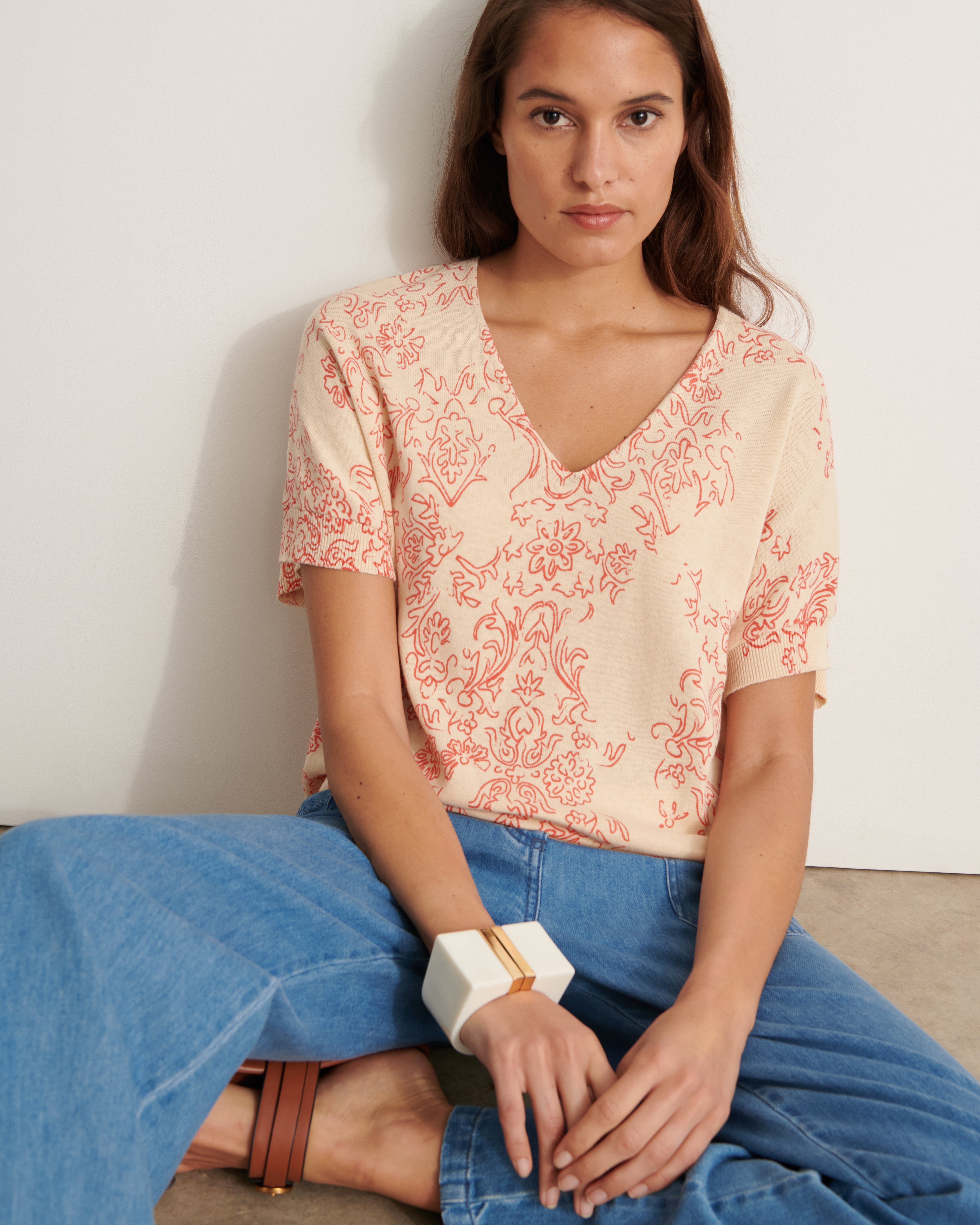 Pull kimono en maille imprimée ALISMA/11074/831