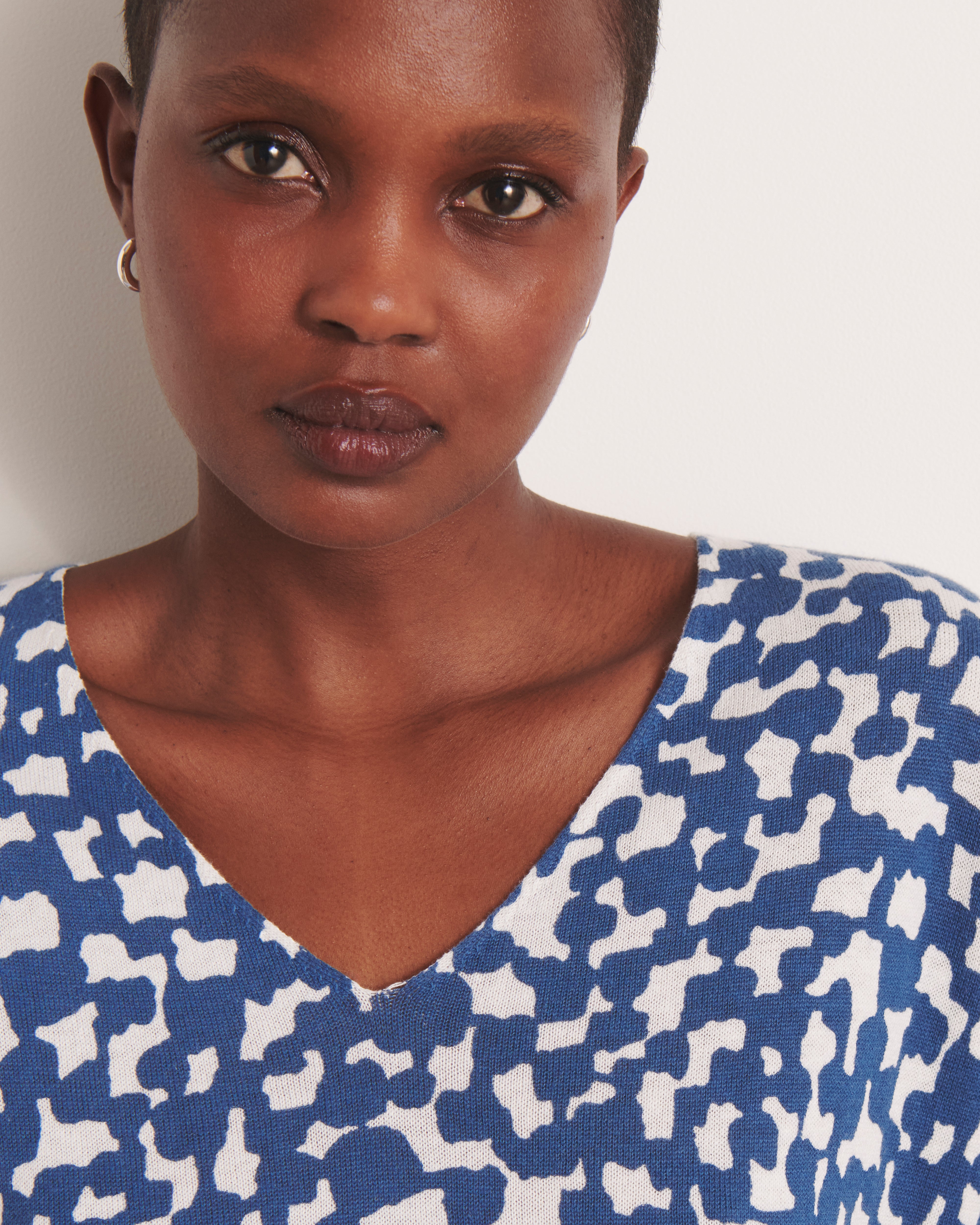 Pull kimono bleu en maille imprimée ALISMA-NEW/13137/881