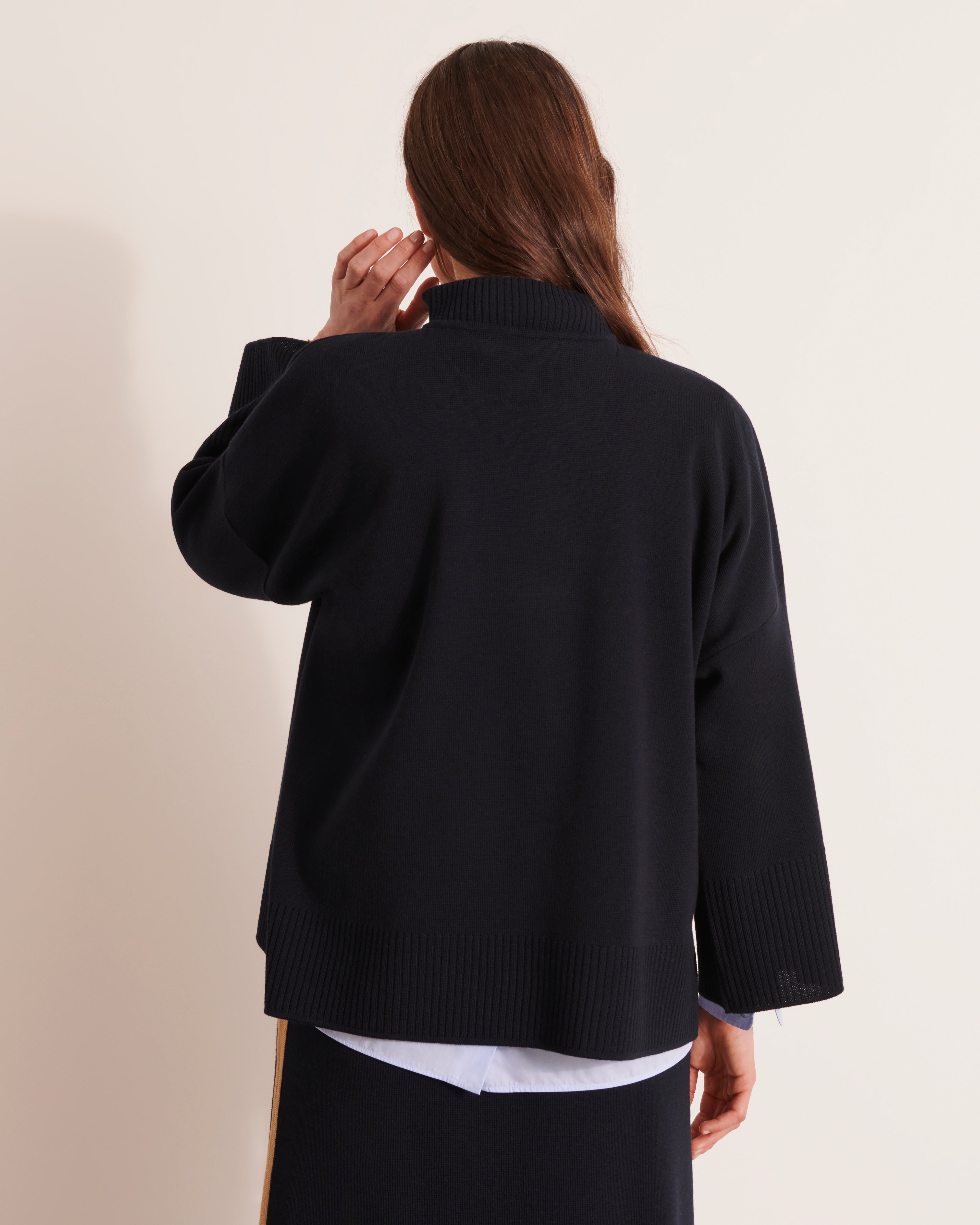 pull col camionneur en laine mérinos bleu marine