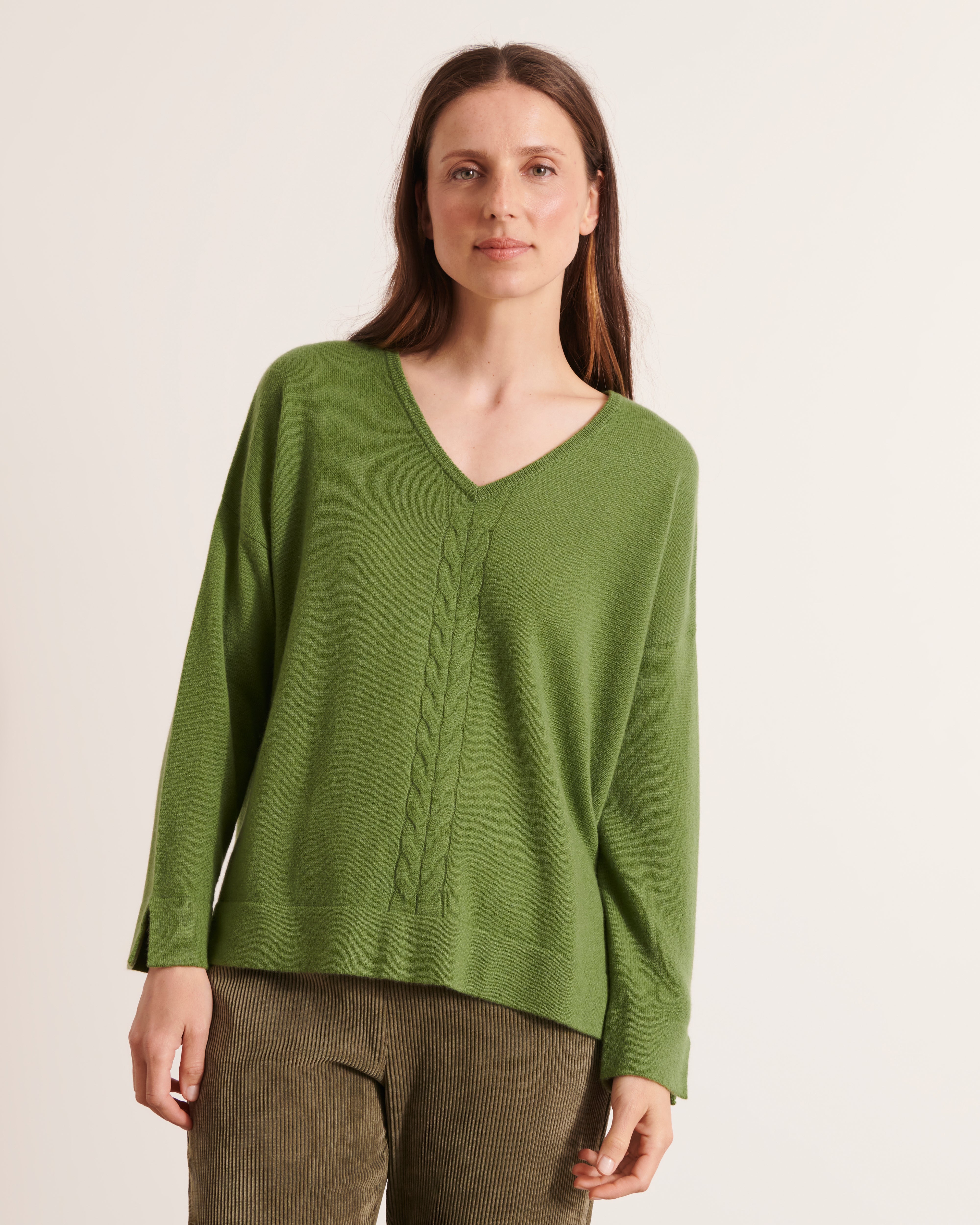 pull en cachemire oversize col V vert