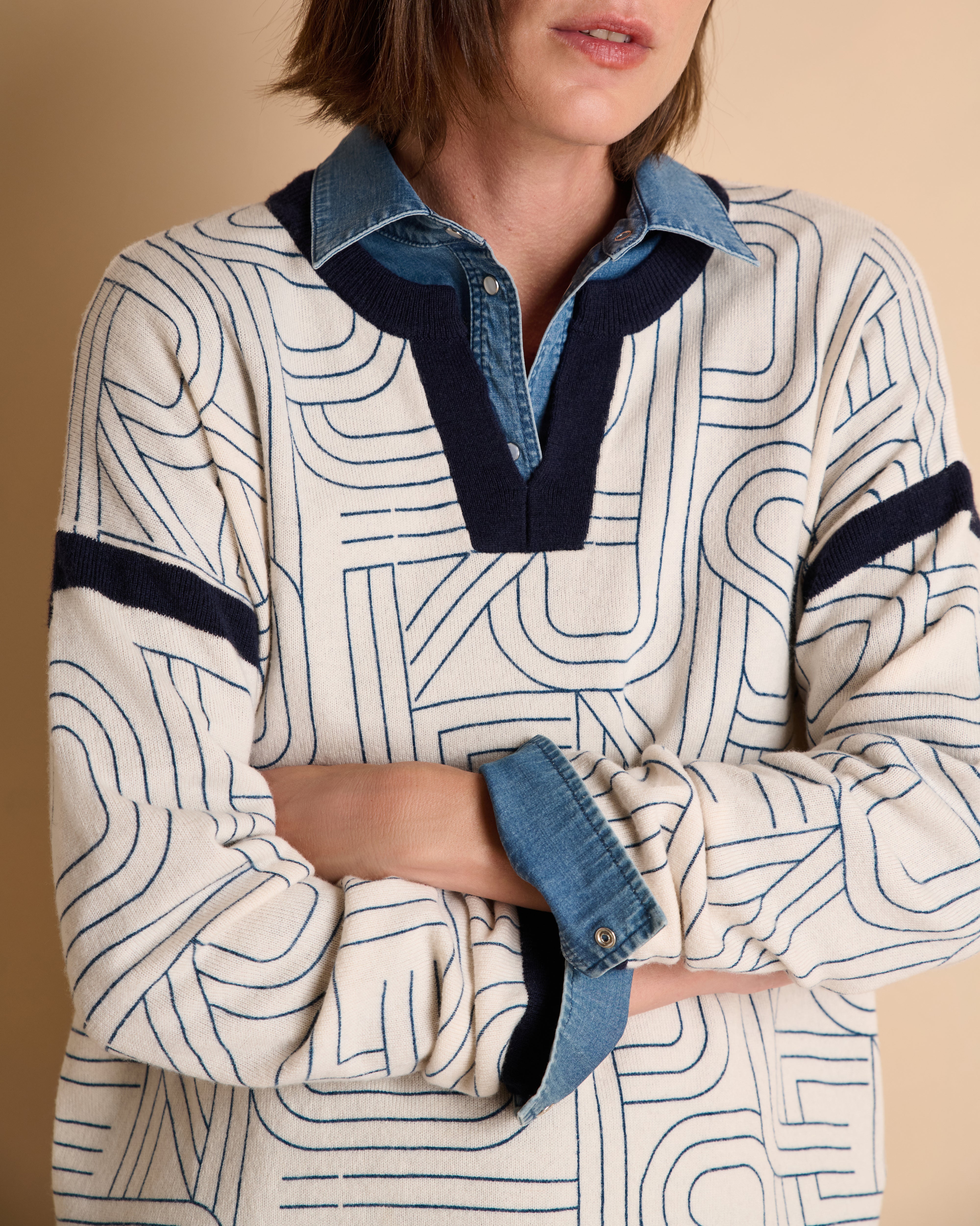 Navy blue printed round neck jumper ALPHABET/14157/886