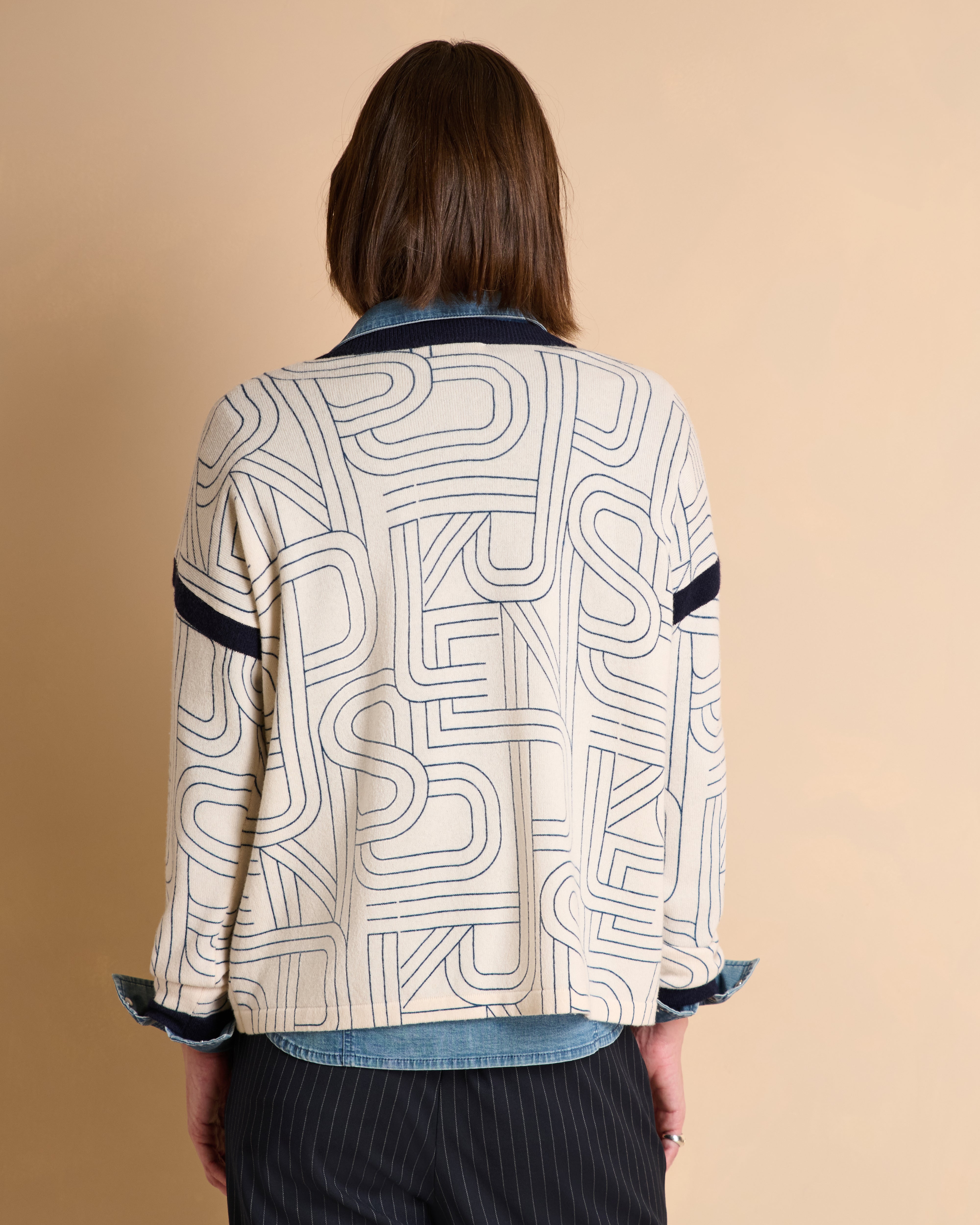 Navy blue printed round neck jumper ALPHABET/14157/886