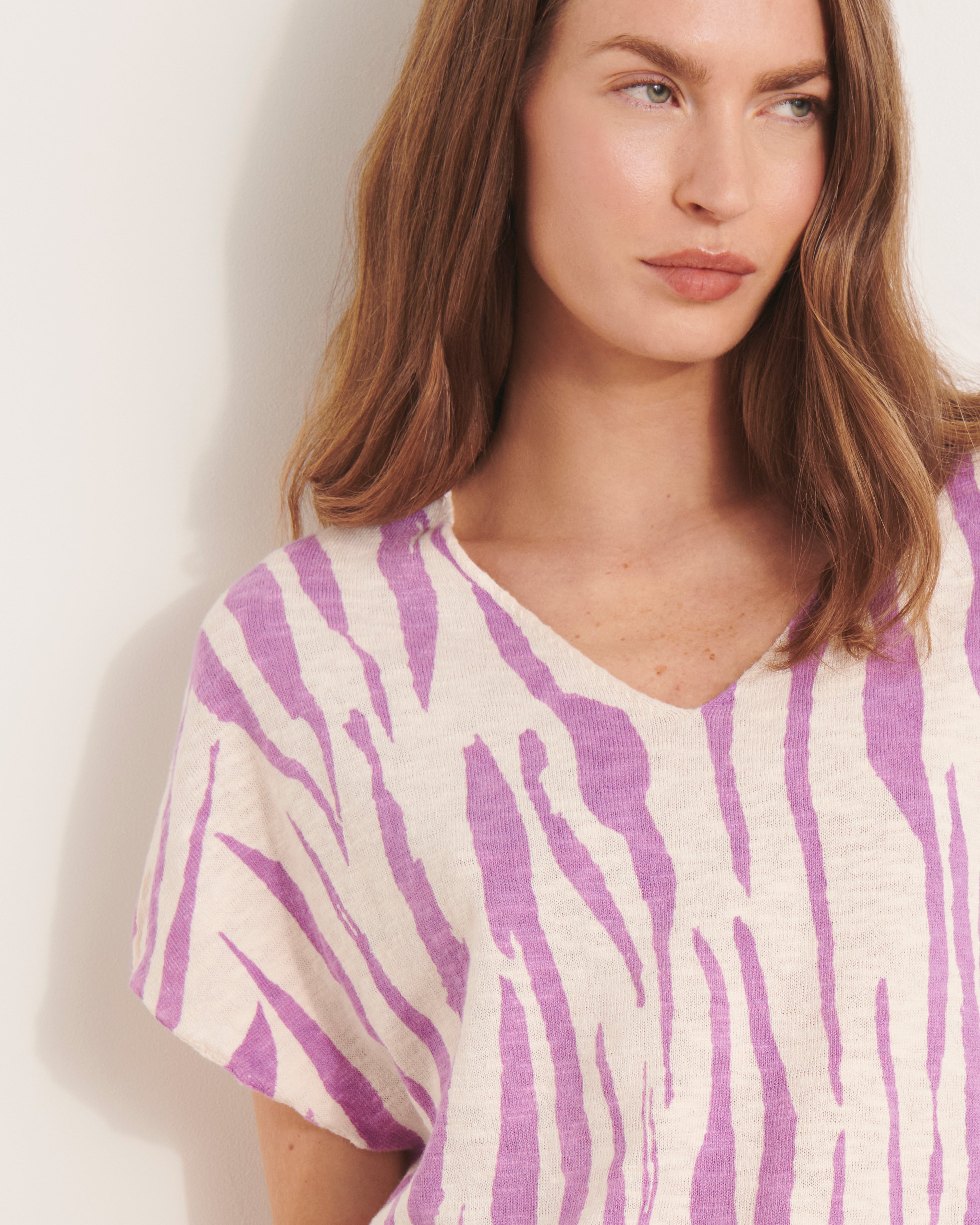 Pull kimono en maille imprimé violet ALZEBRE/13188/891