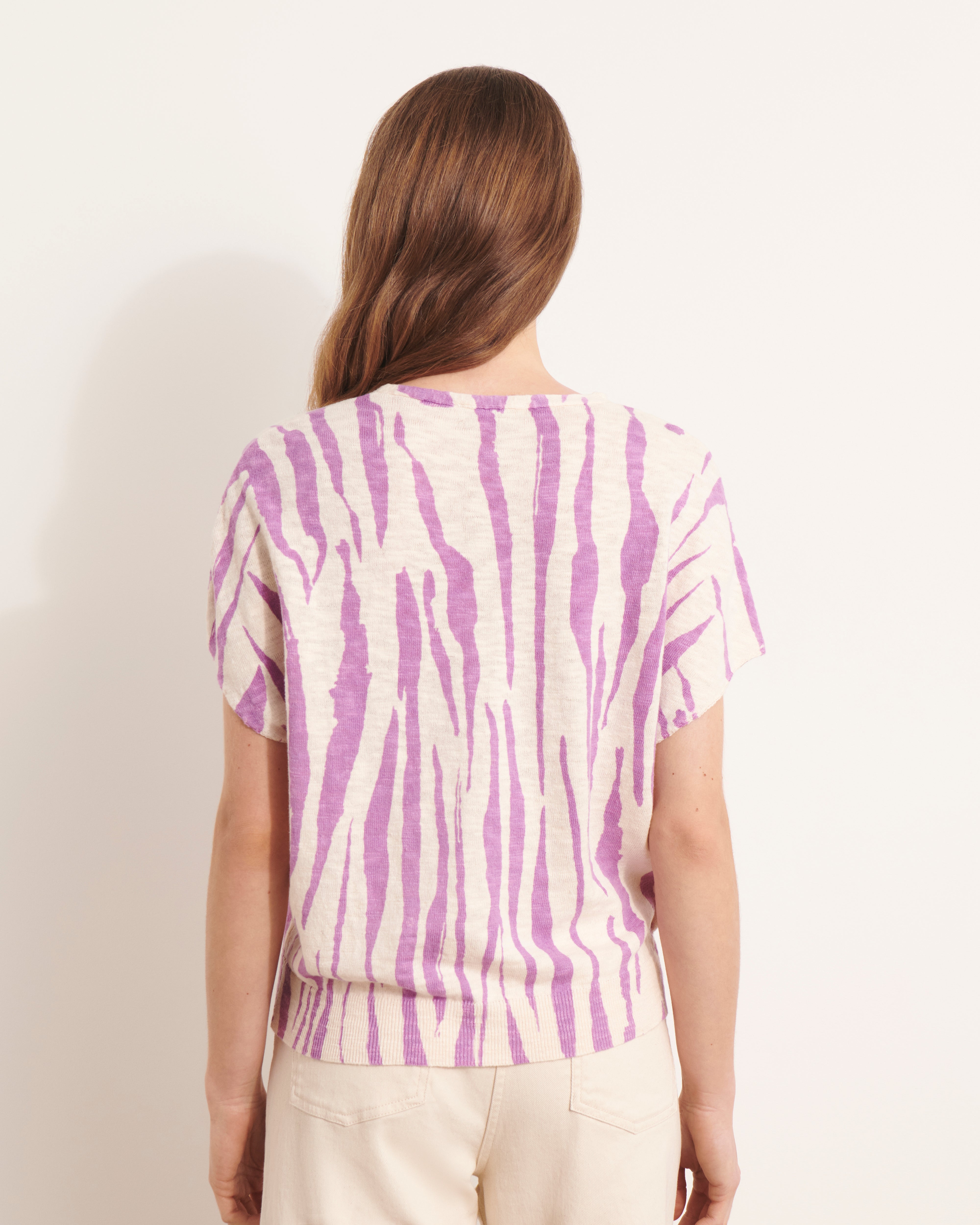 Pull kimono en maille imprimé violet ALZEBRE/13188/891